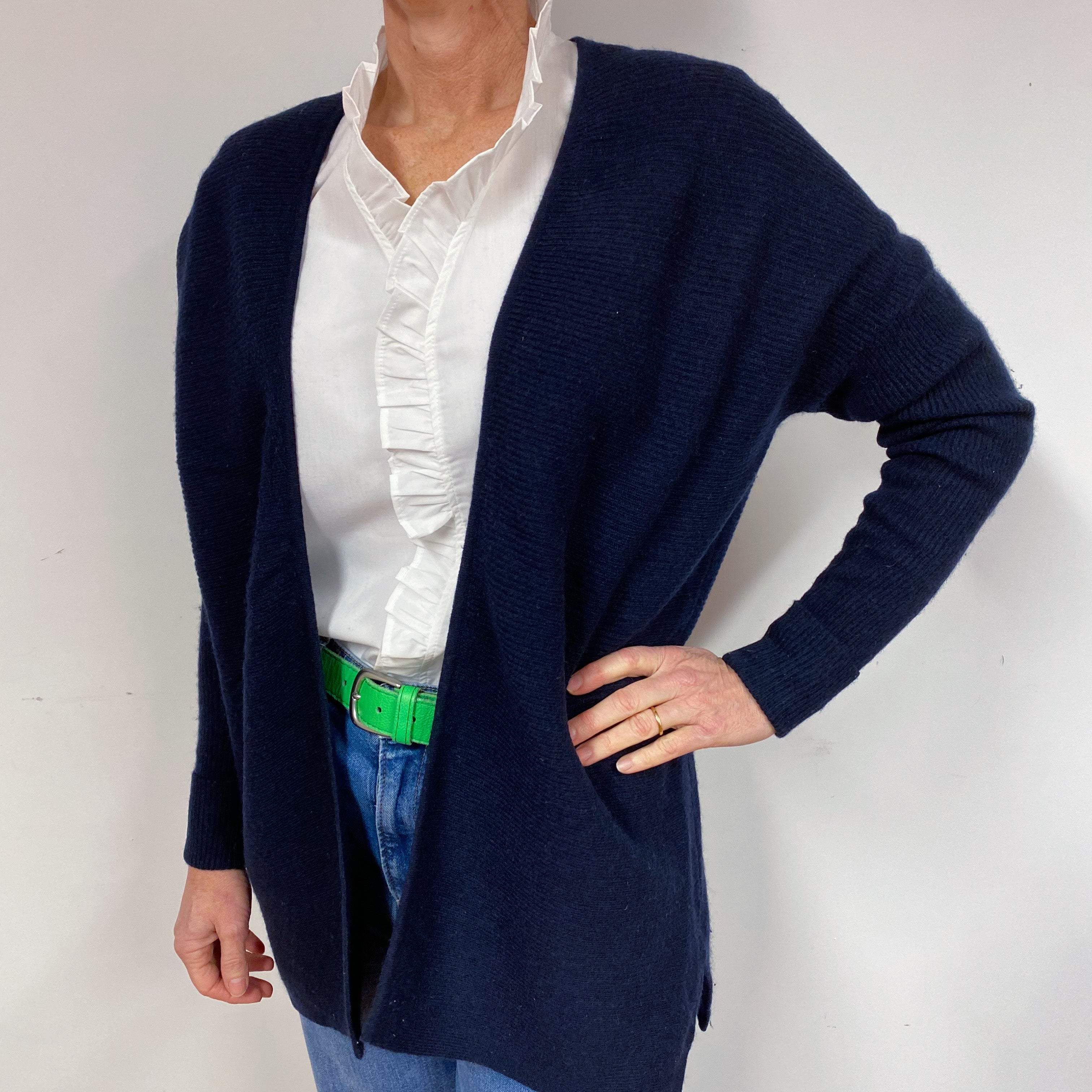 Navy Blue Cashmere Edge to Edge Cardigan Medium