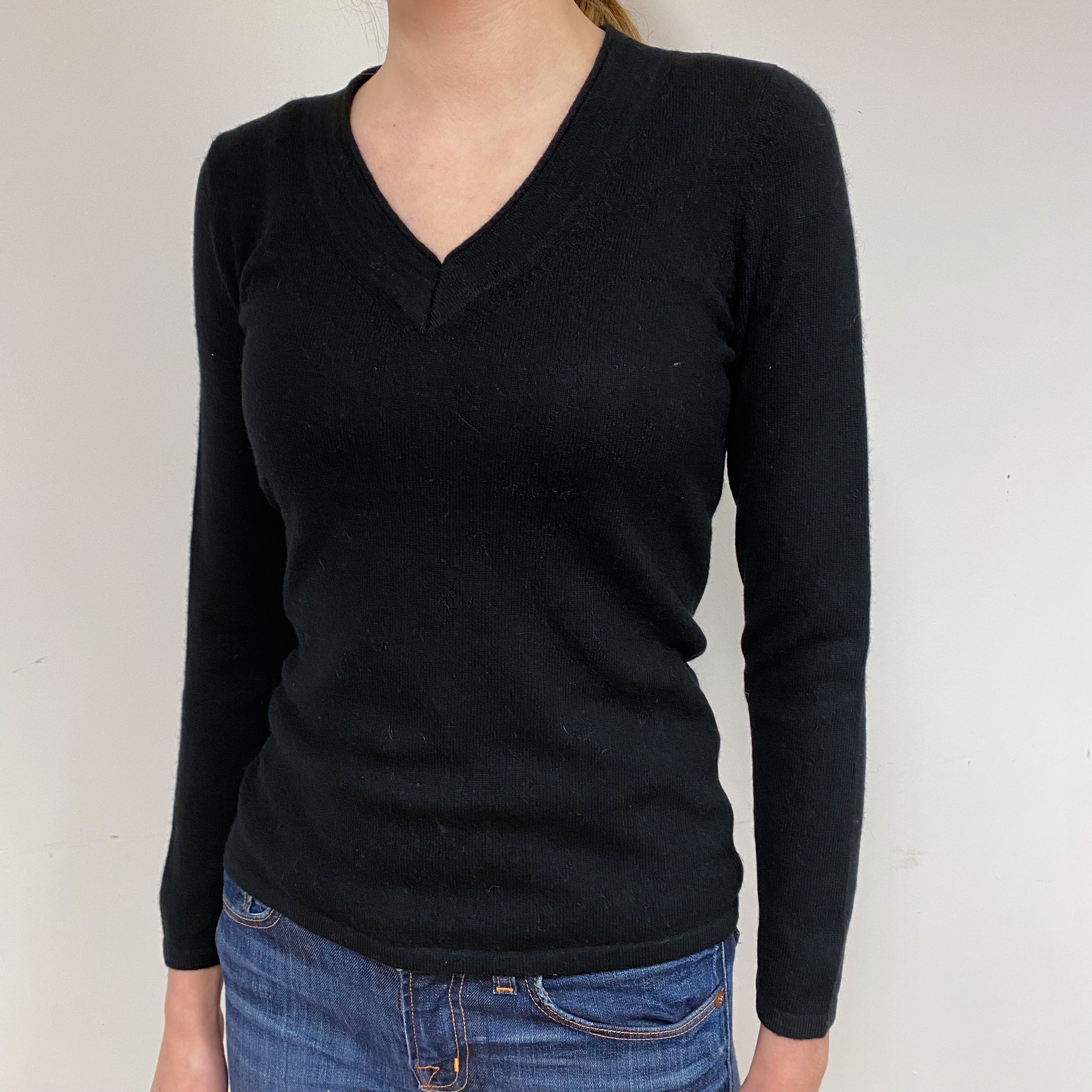 Black Cashmere V-Neck Jumper Extra Small