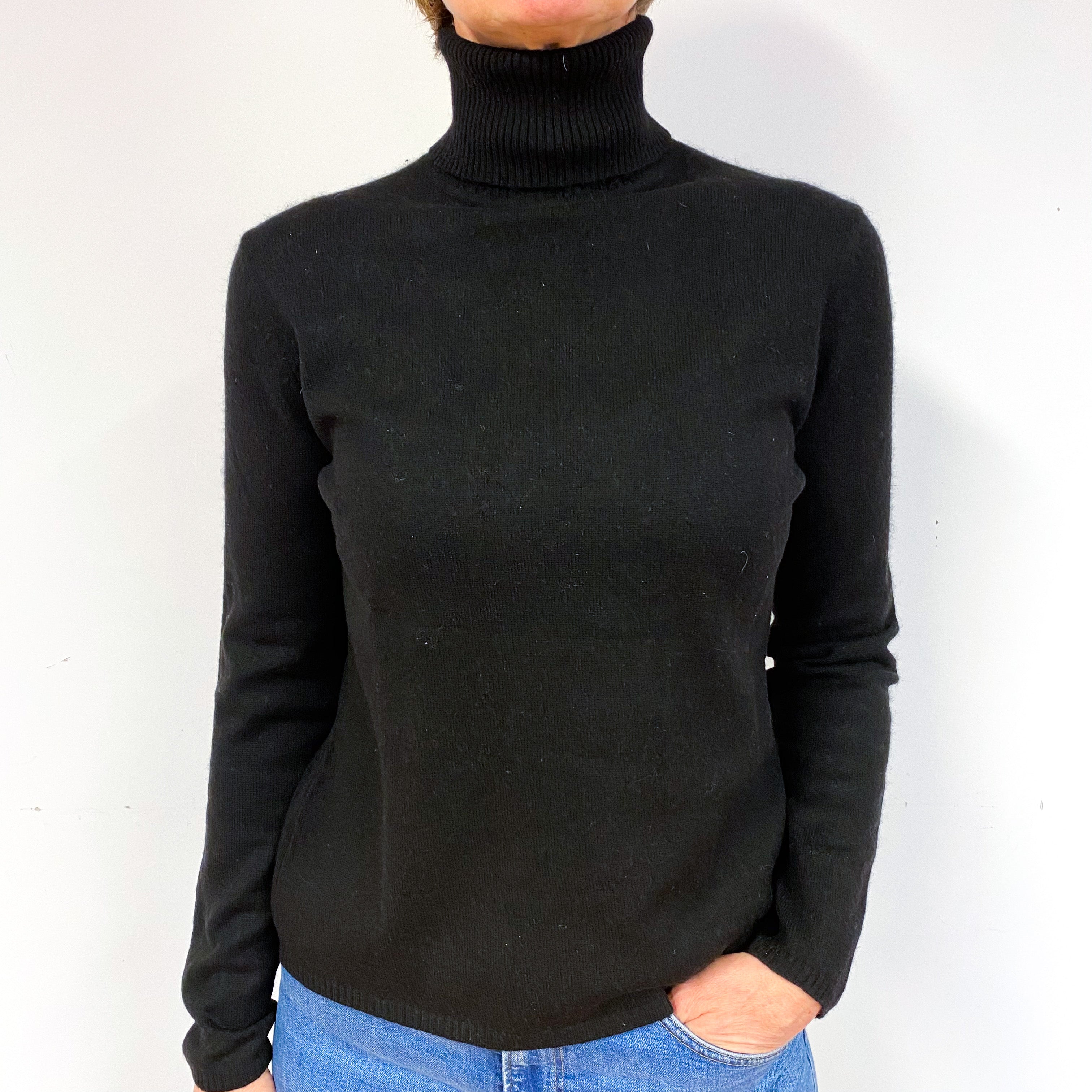 Black Cashmere Polo Neck Jumper Medium