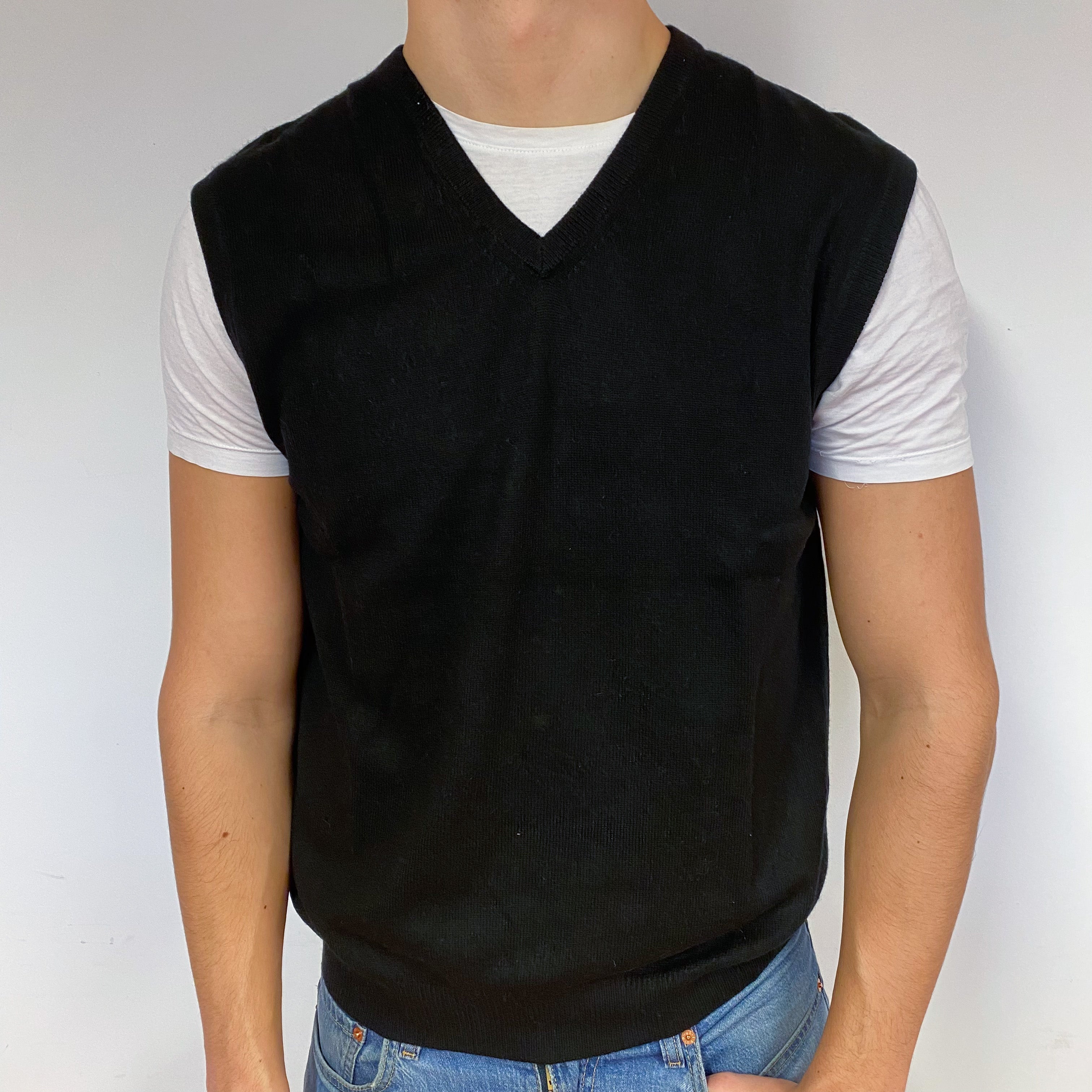 Men's Black Cashmere V-Neck Tank Top Extra Large