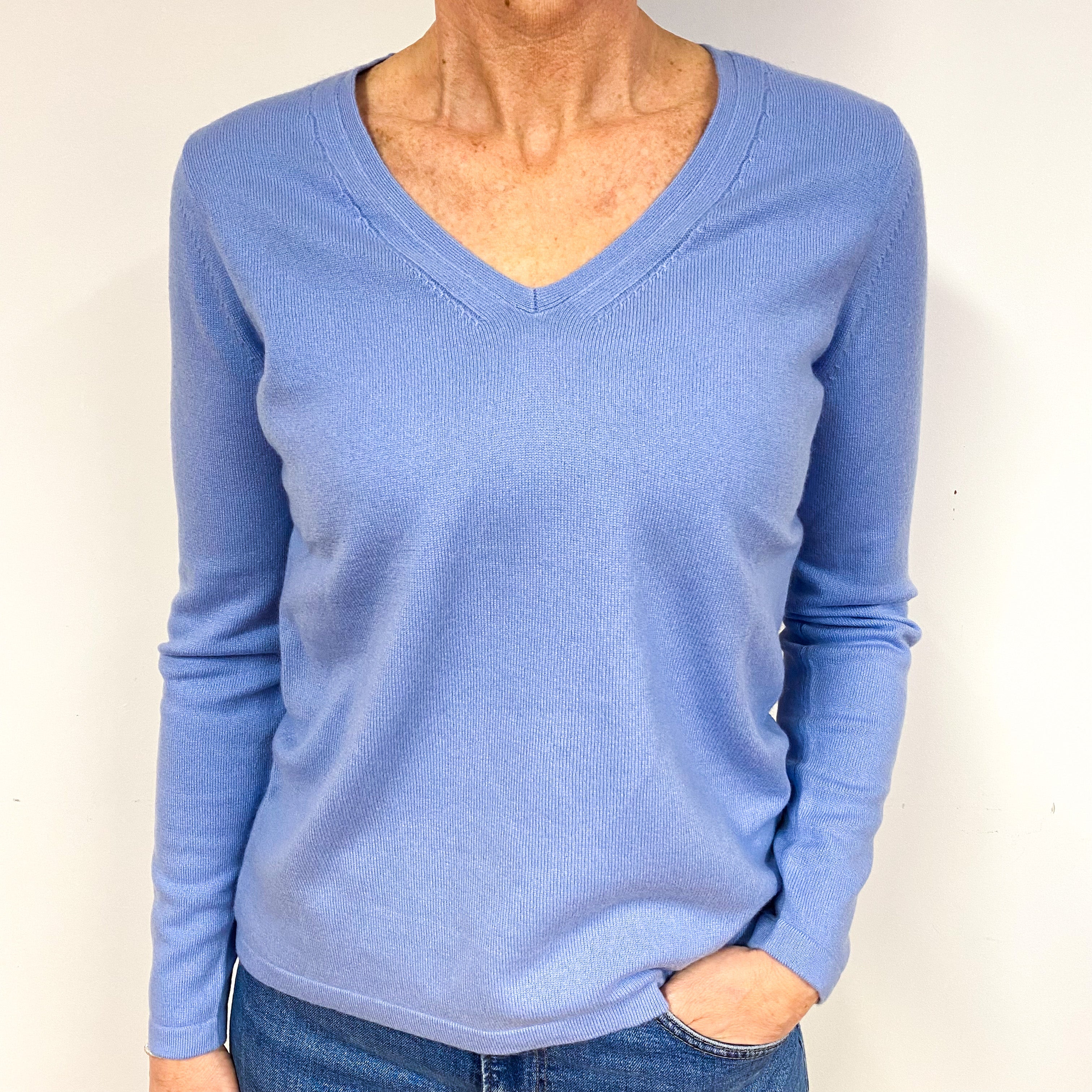 New Sky Blue Cashmere V-Neck Jumper Medium