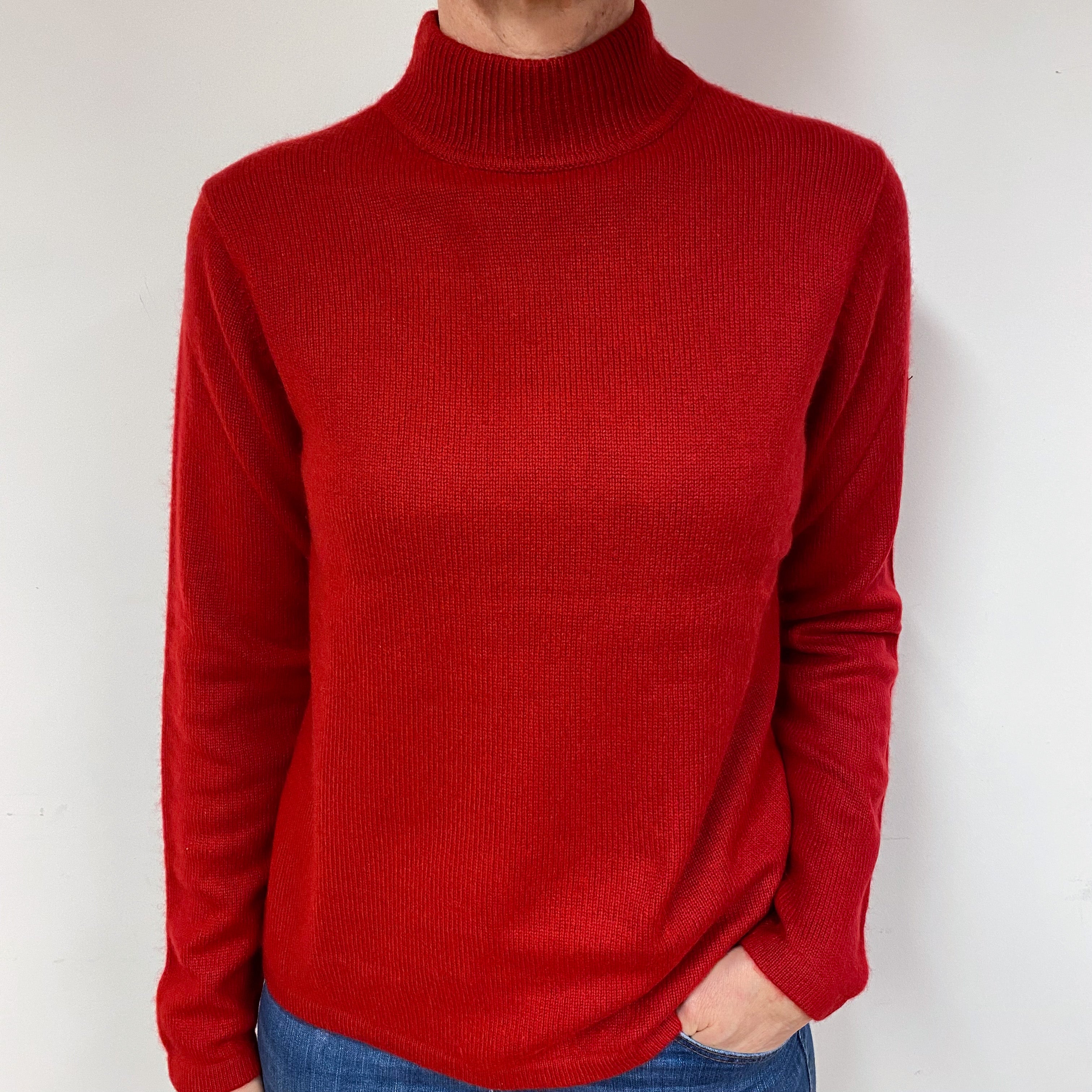 Scarlet Red Cashmere Turtle Neck Jumper Medium