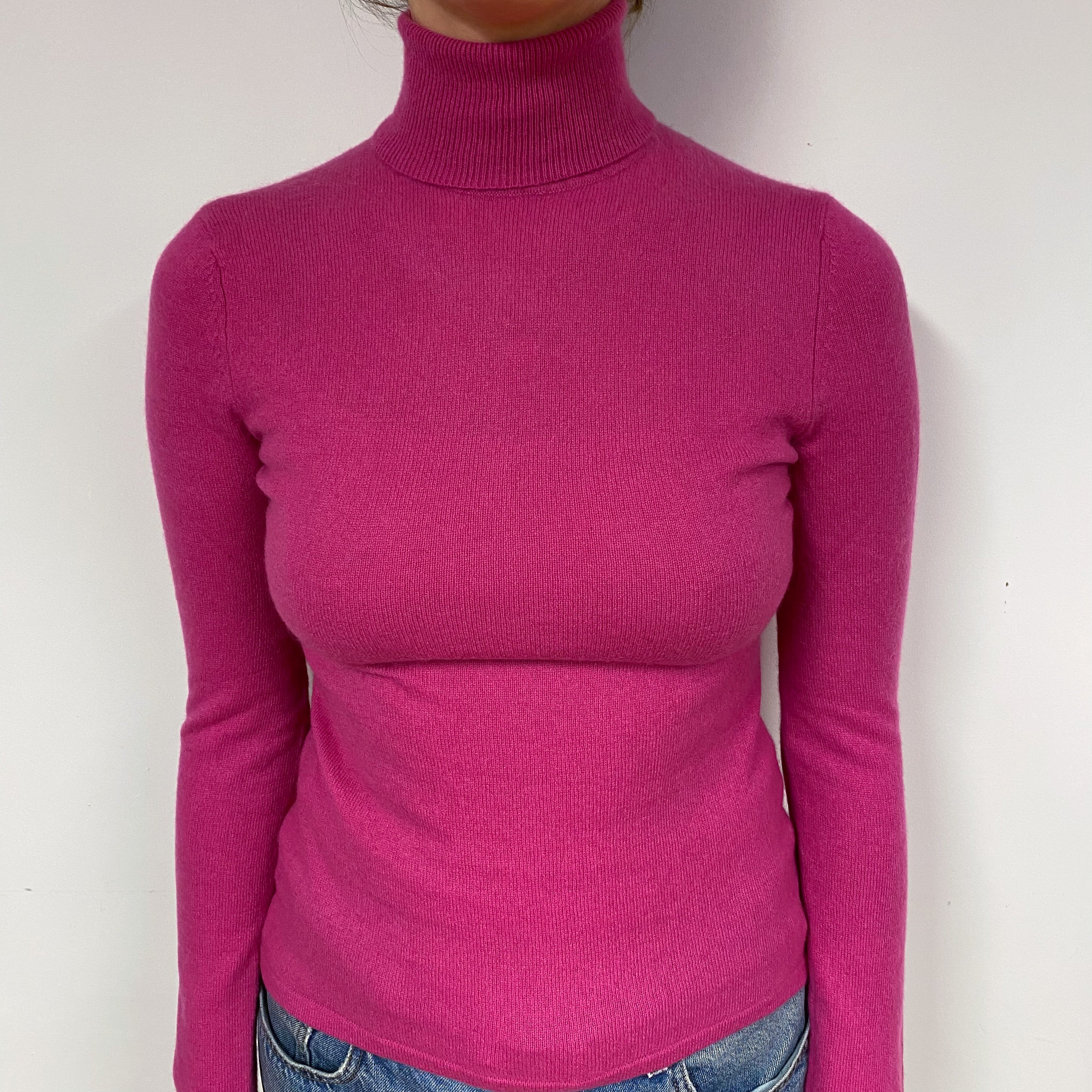 Fuchsia Pink Cashmere Polo Neck Jumper Small