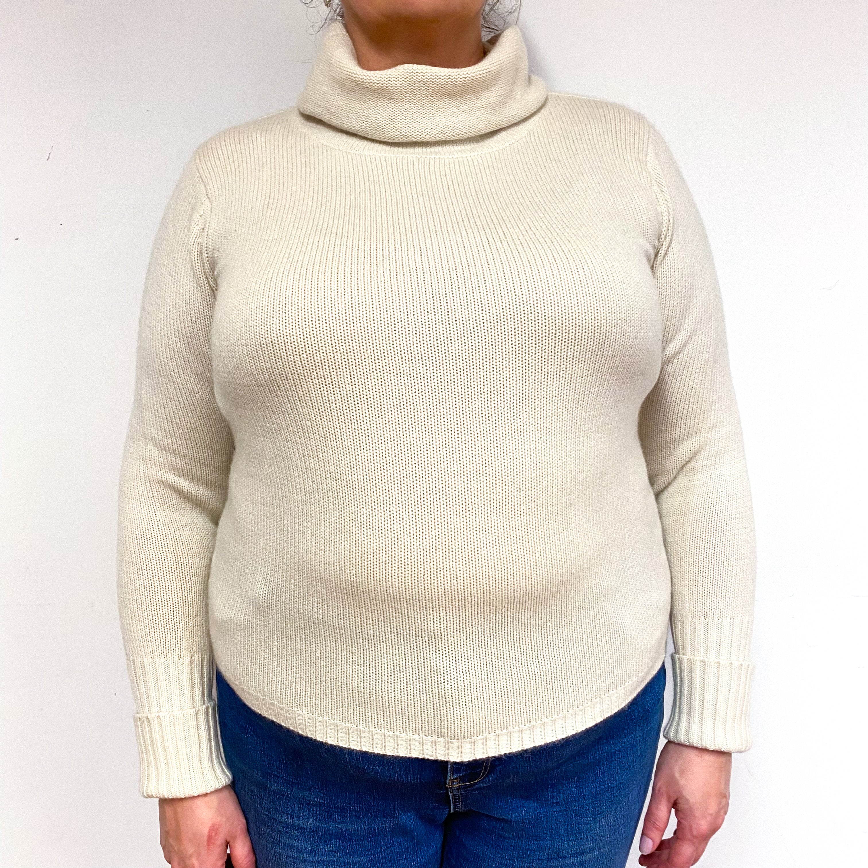 Ivory Cream Chunky Cashmere Roll Neck Jumper Extra Large