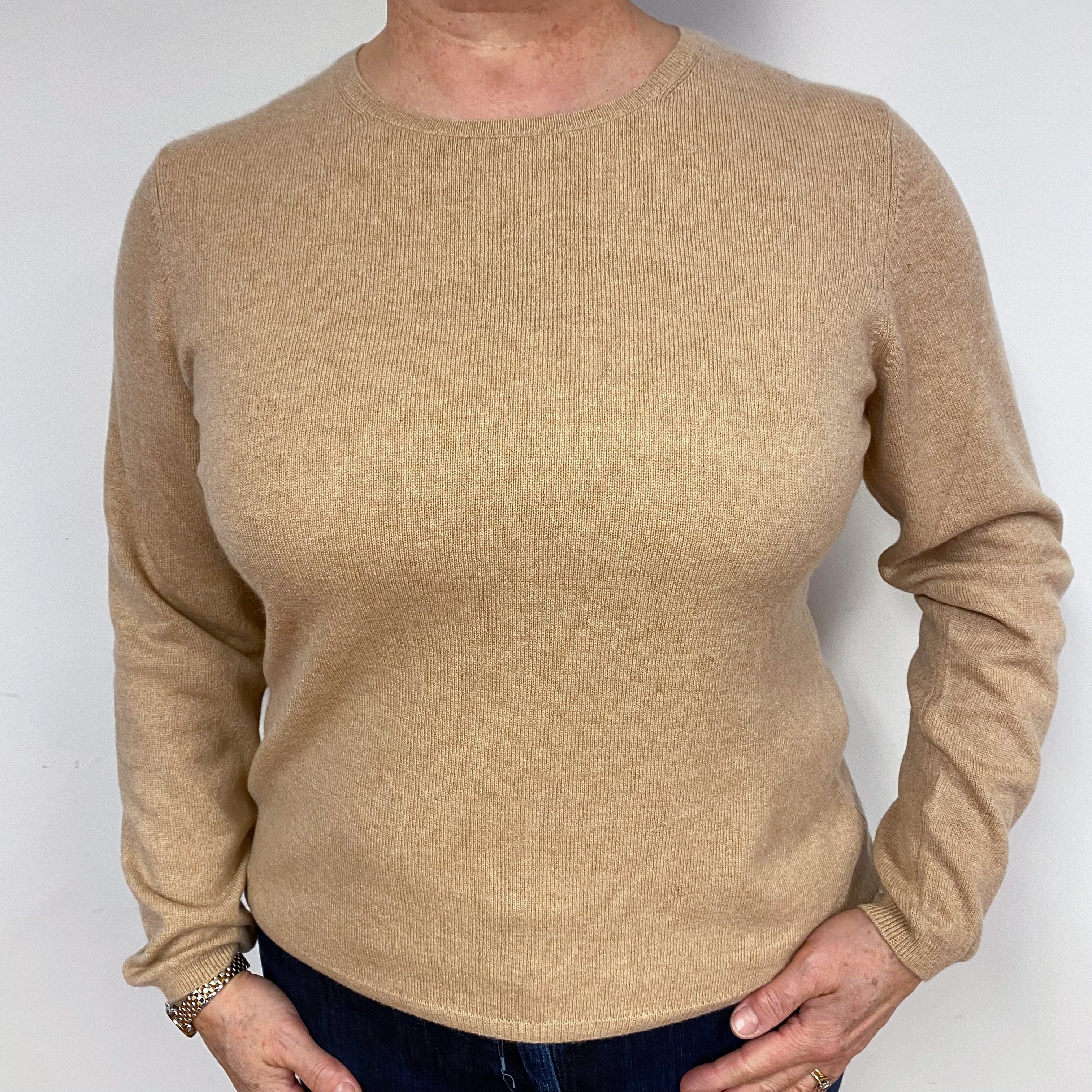 Caramel Brown Cashmere Crew Neck Jumper Large