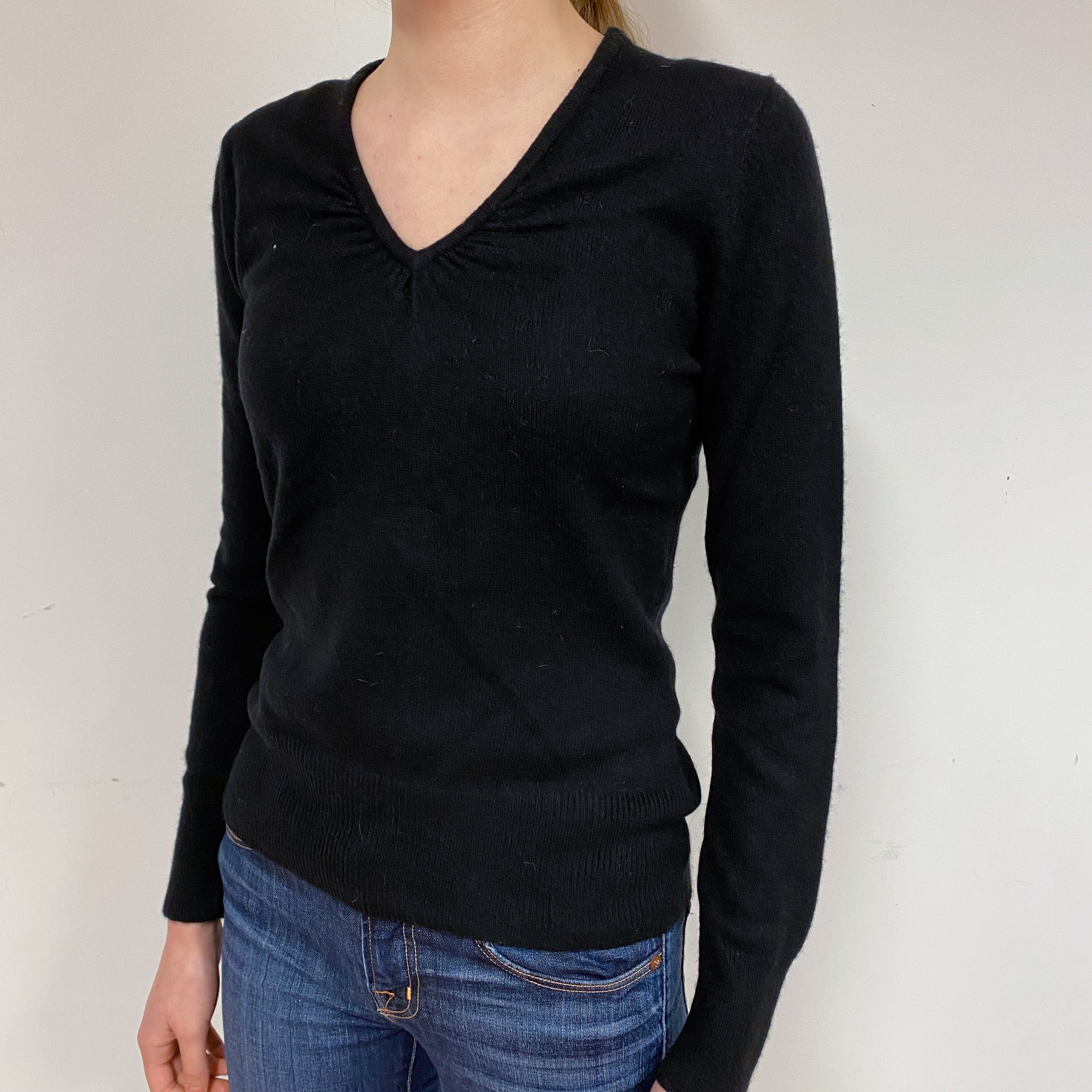 Black Cashmere V-Neck Jumper Extra Small