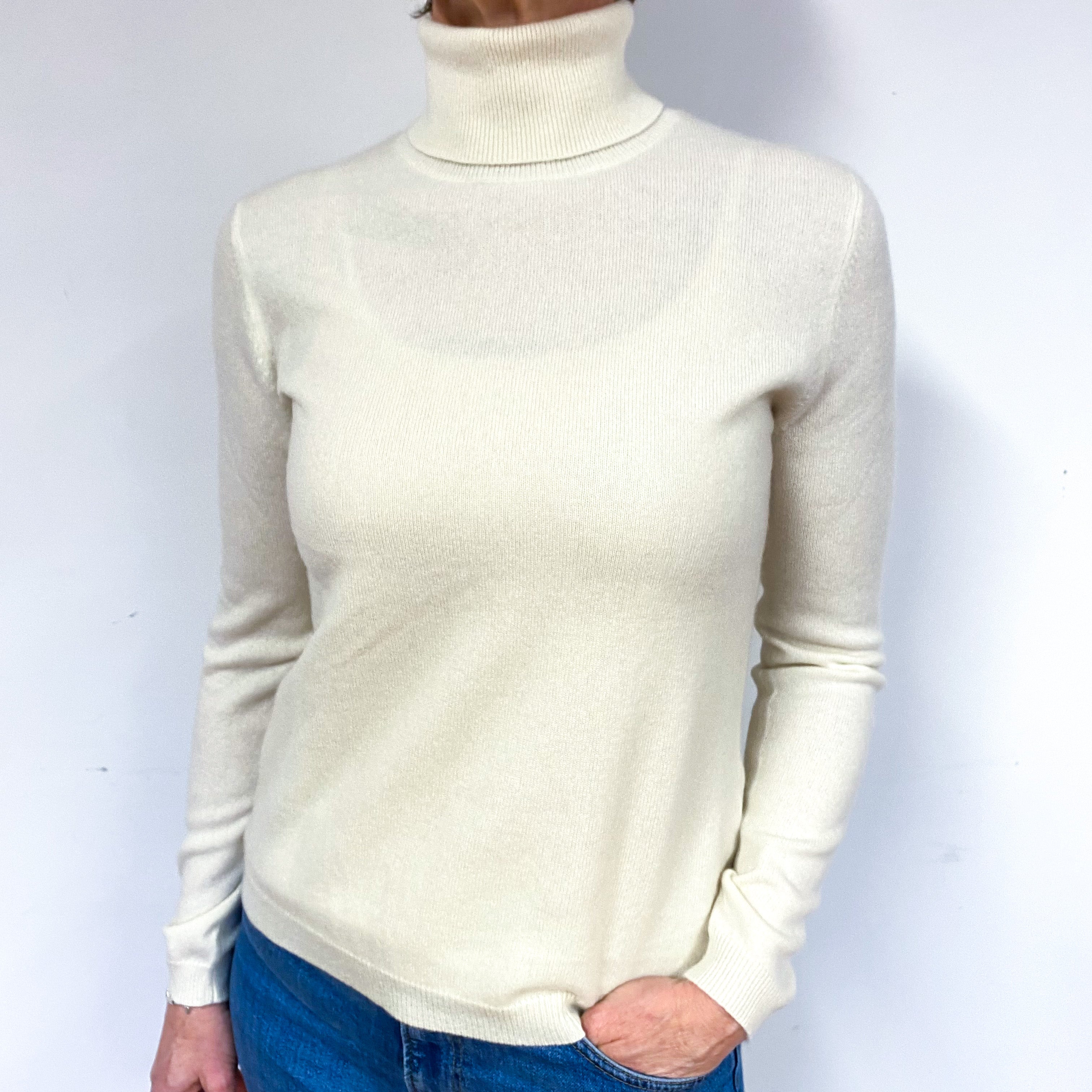 New Cream Cashmere Polo Neck Jumper Medium
