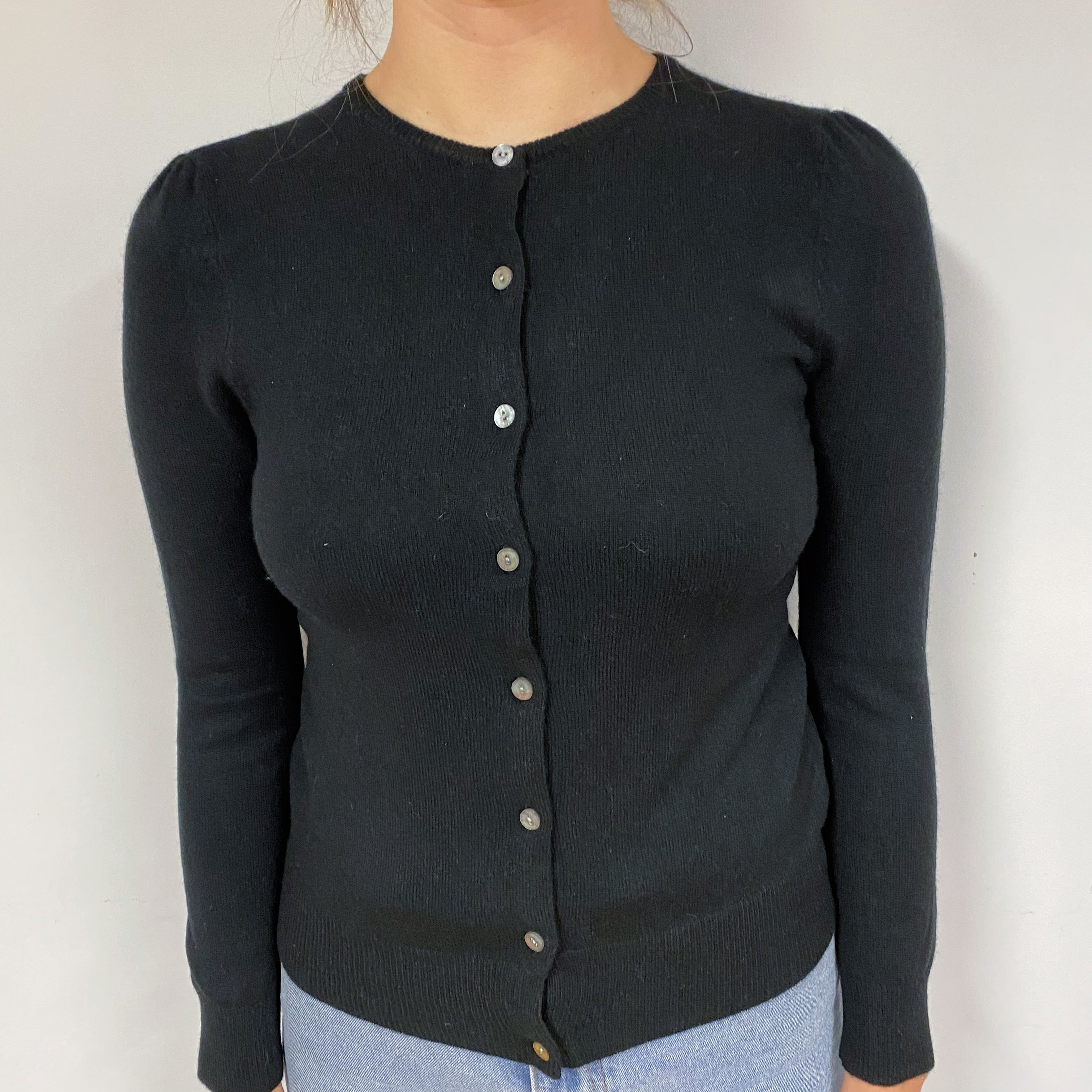 Black Cashmere Crew Neck Cardigan Small