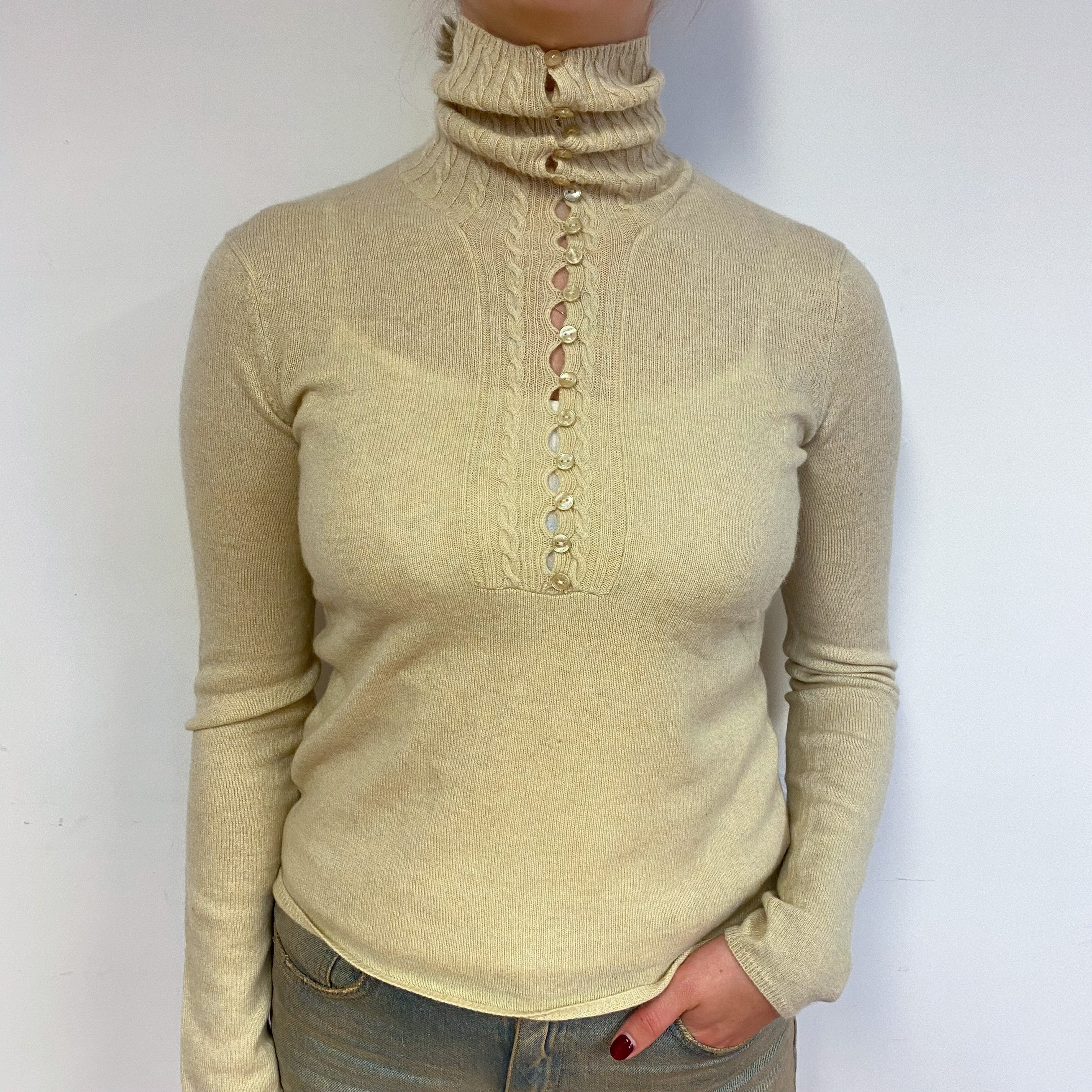 Muted Yellow Cashmere Turtle Neck Jumper Small