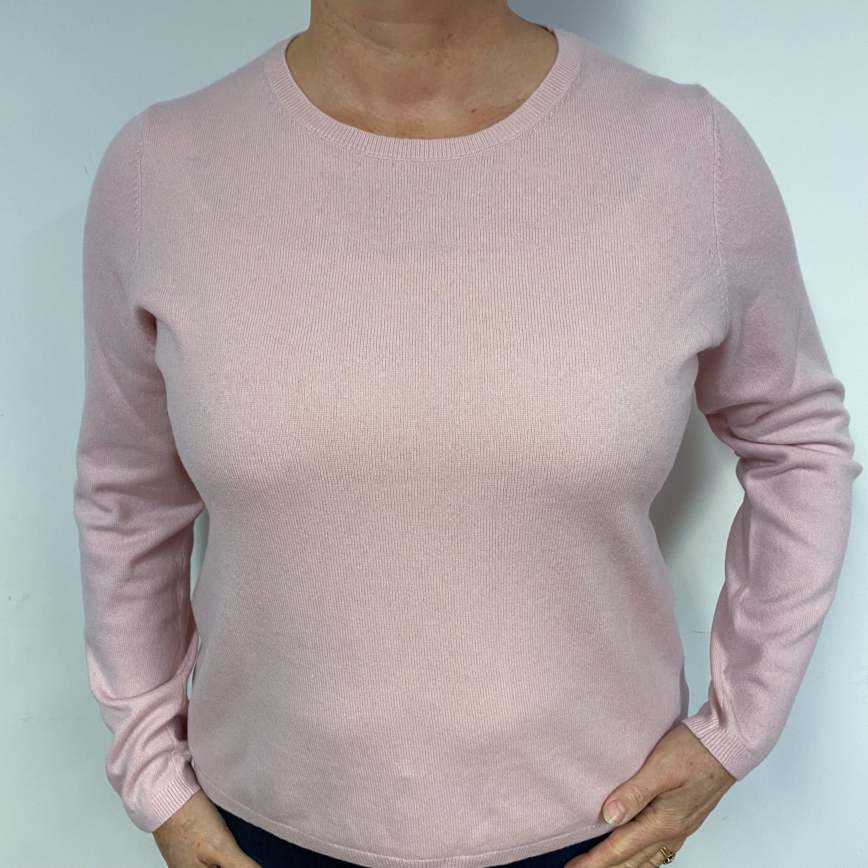 Carnation Pink Cashmere Crew Neck Jumper Large