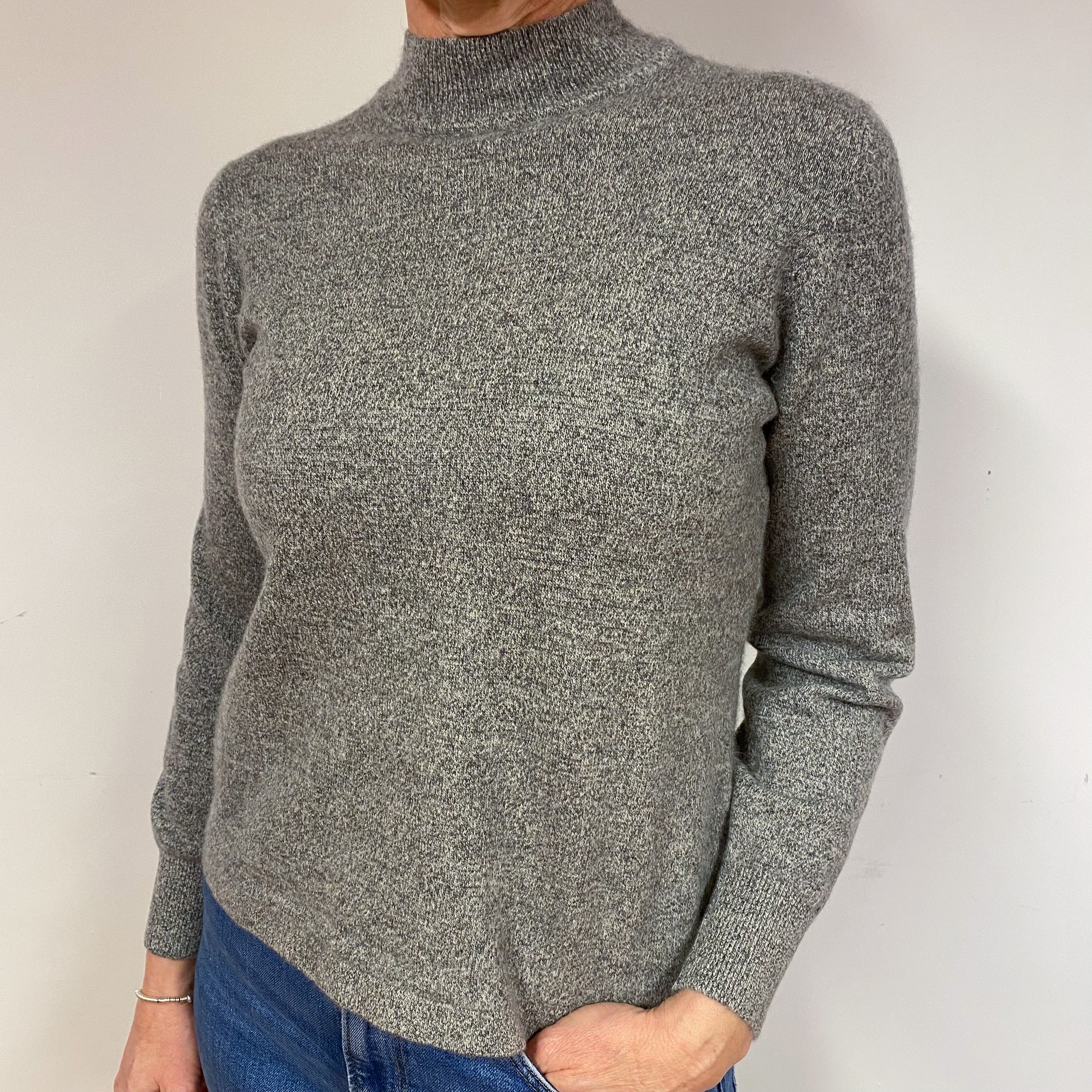 Grey Marl Cashmere Turtle Neck Jumper Medium