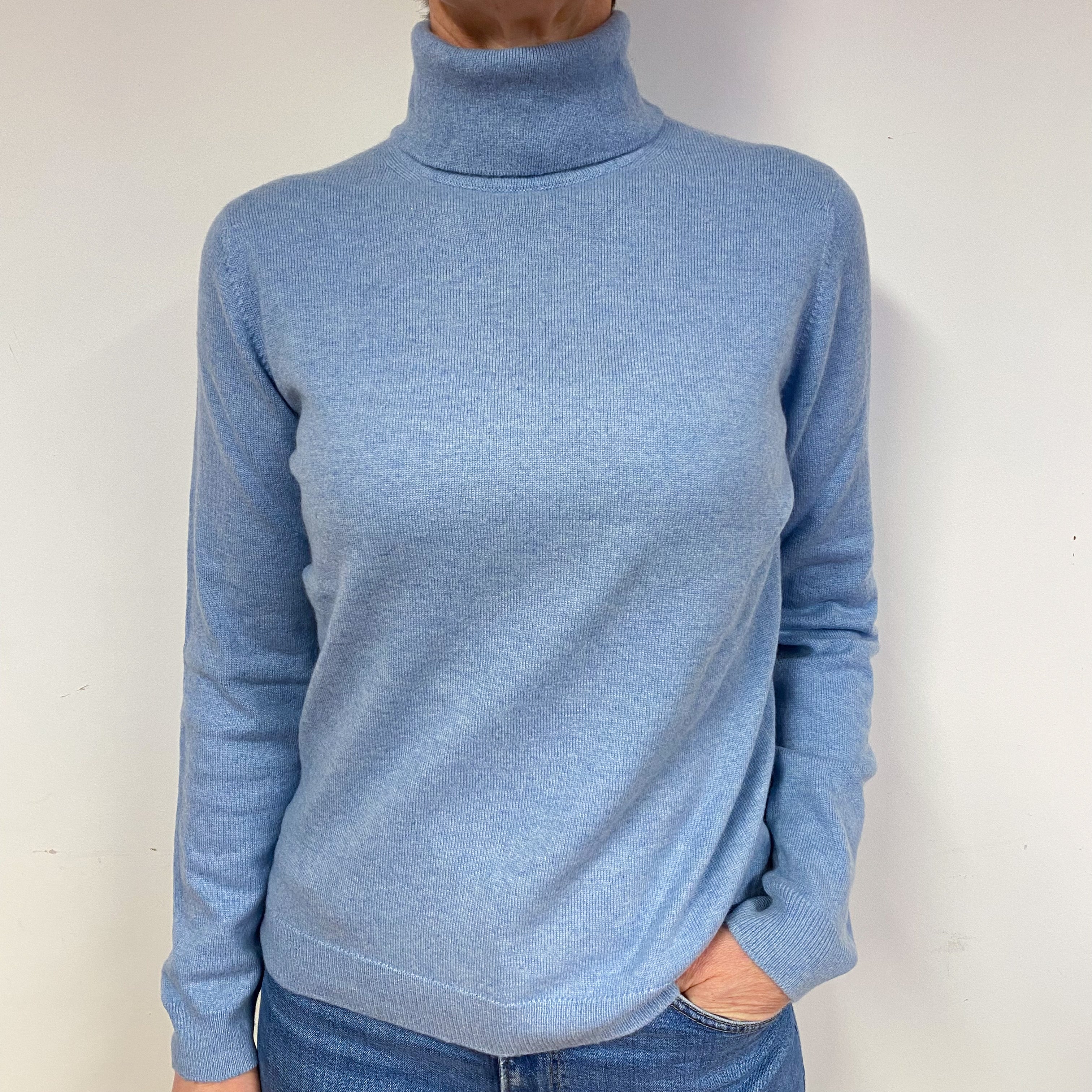 Sky Blue Cashmere Polo Neck Jumper Medium