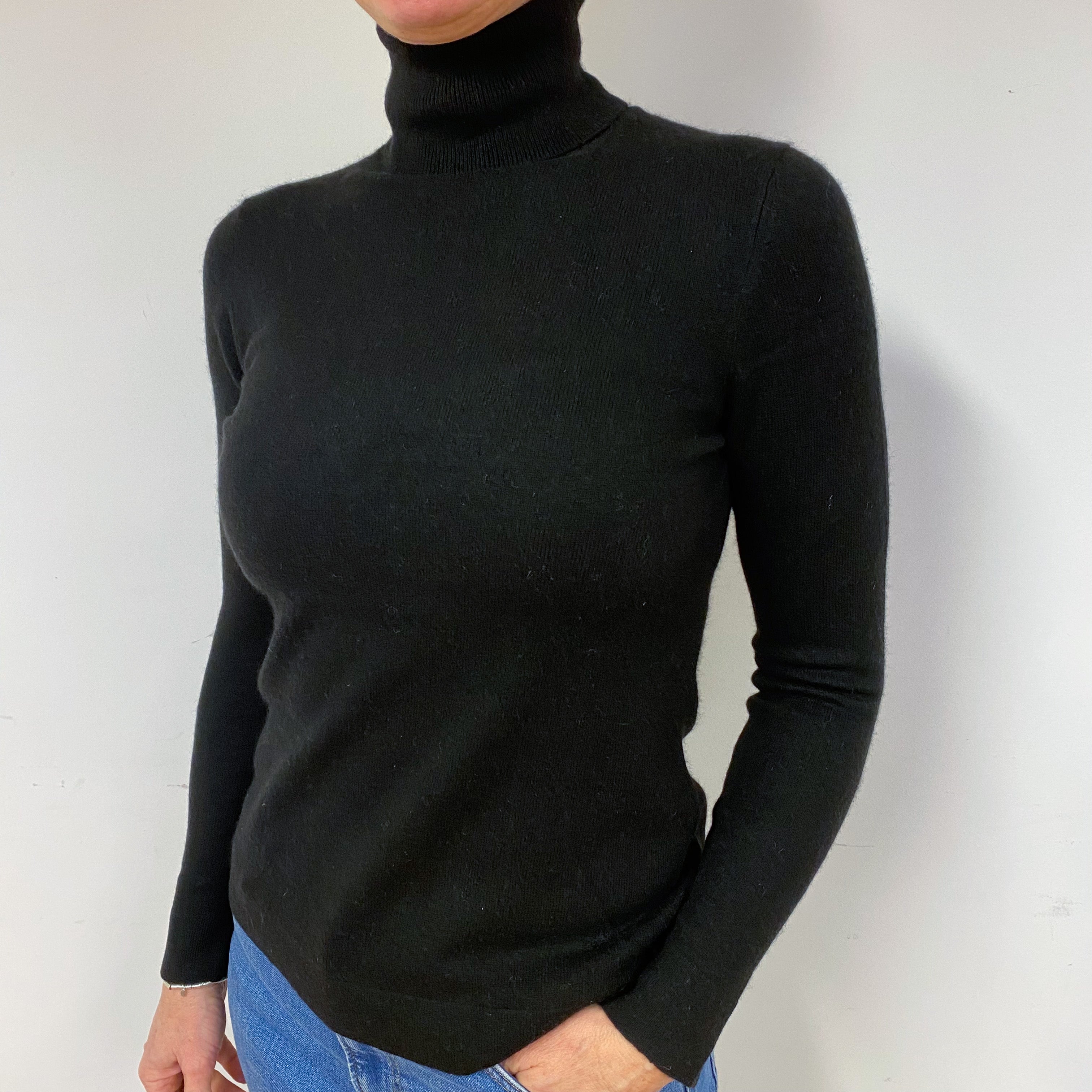 Black Cashmere Polo Neck Jumper Medium