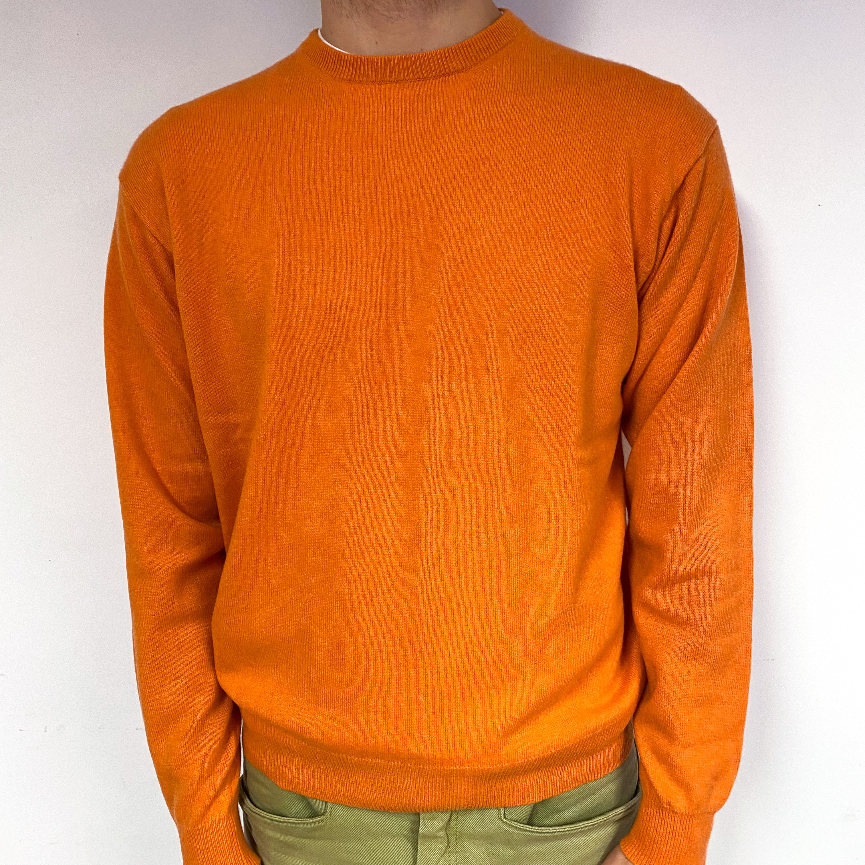Men's Sunset Orange Cashmere Crew Neck Jumper Large