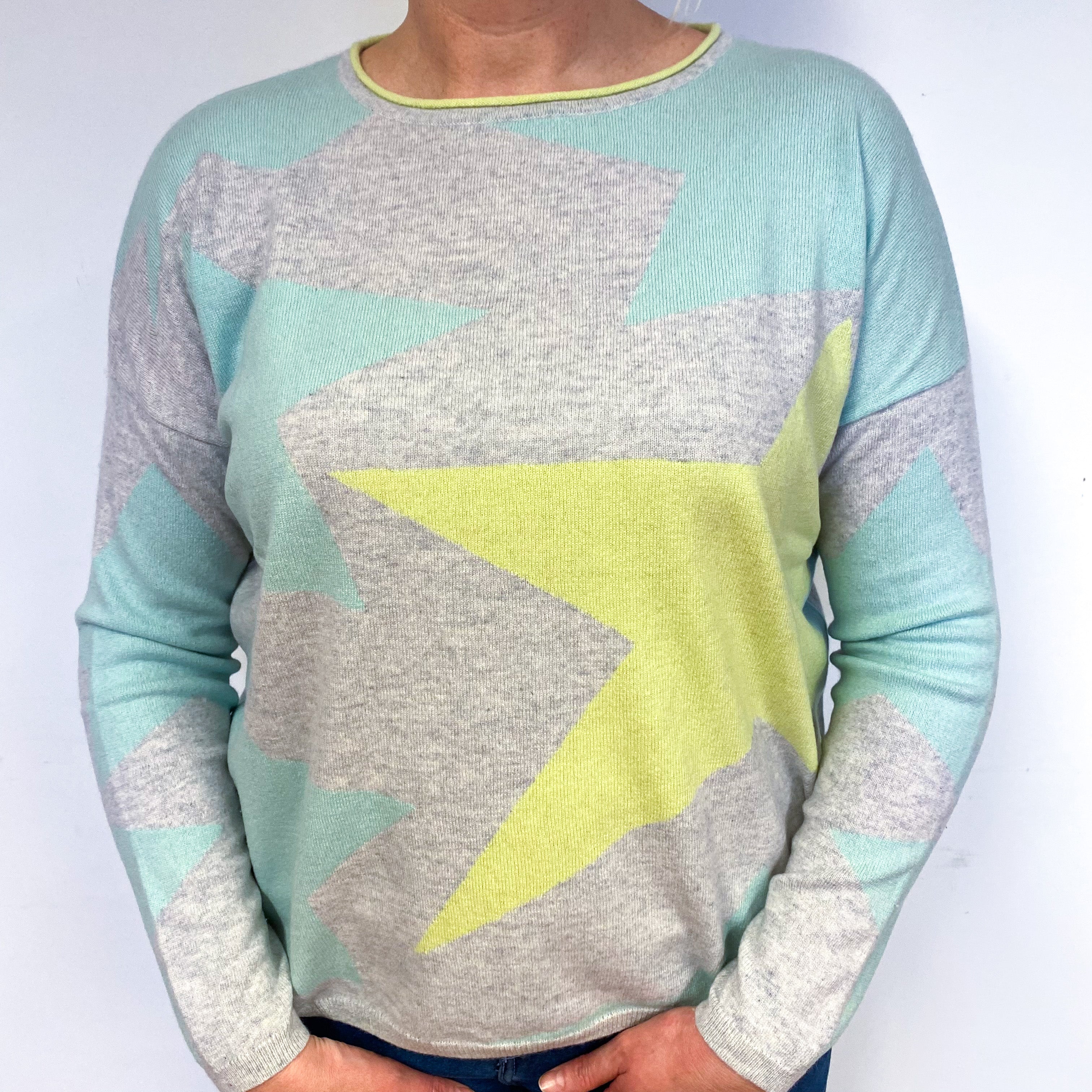 Cocoa Cashmere Grey Star Cashmere Crew Neck Jumper Large