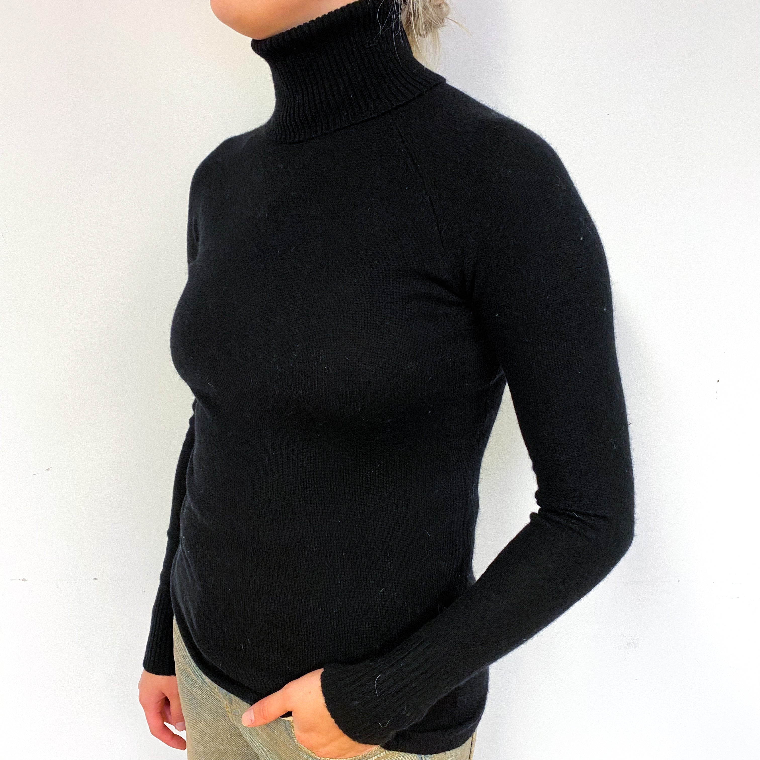 Black Cashmere Polo Neck Jumper Small