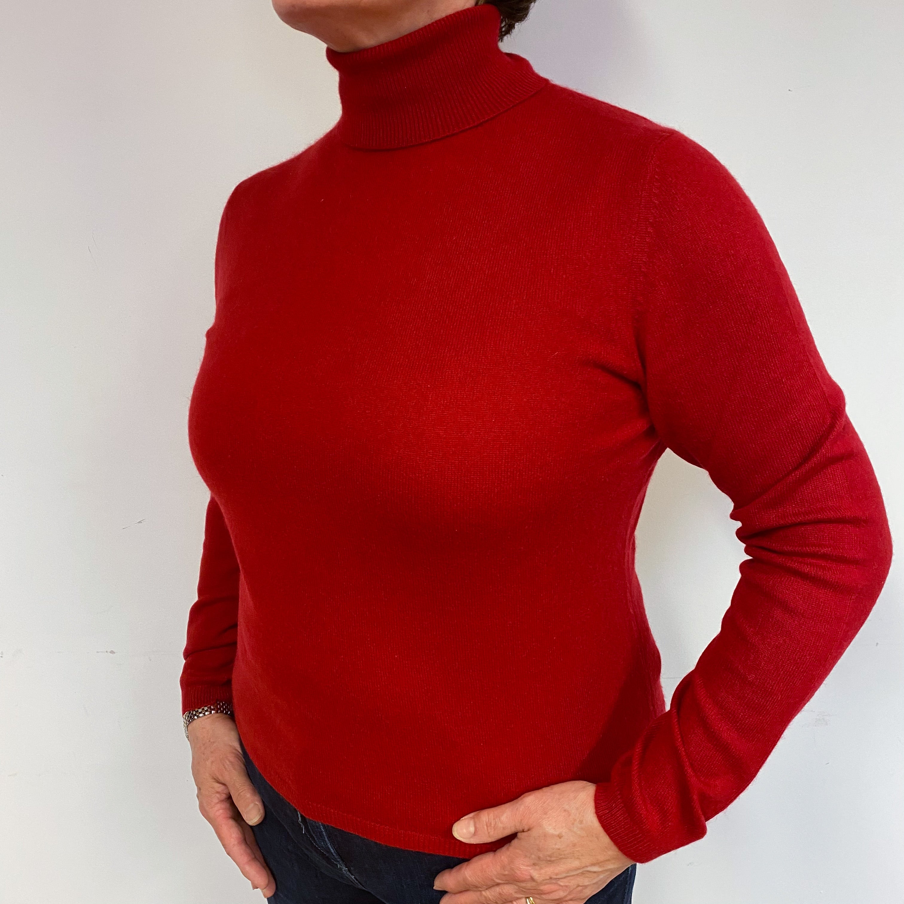 Post Box Red Cashmere Polo Neck Jumper Large