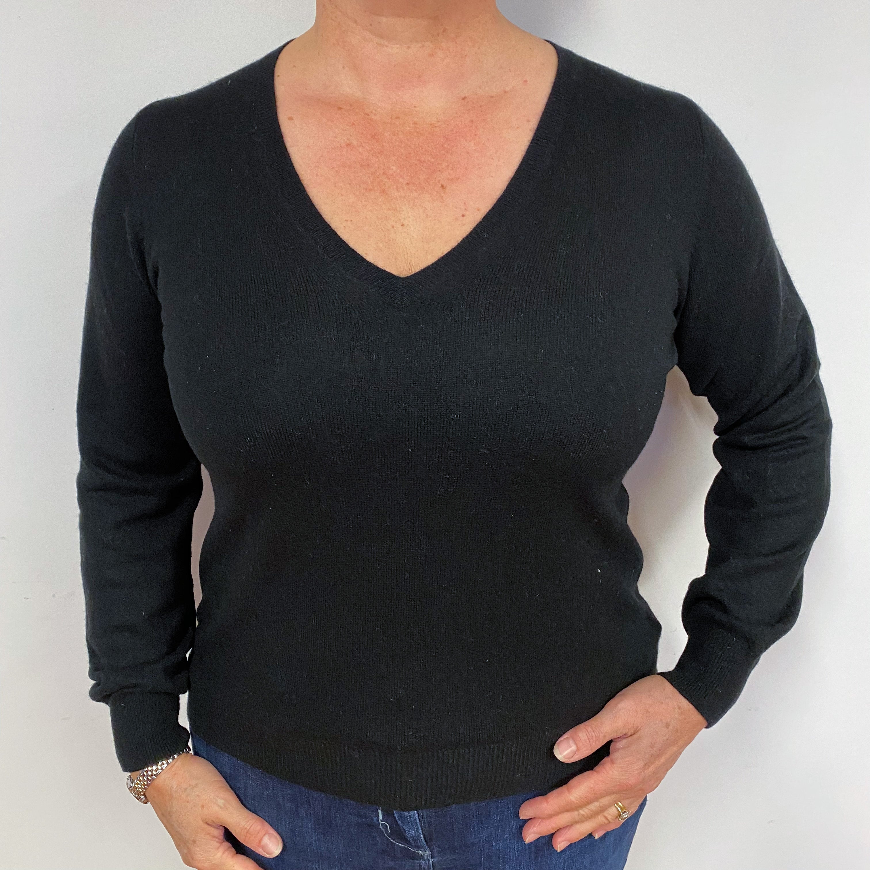 Black Cashmere V-Neck Jumper Large