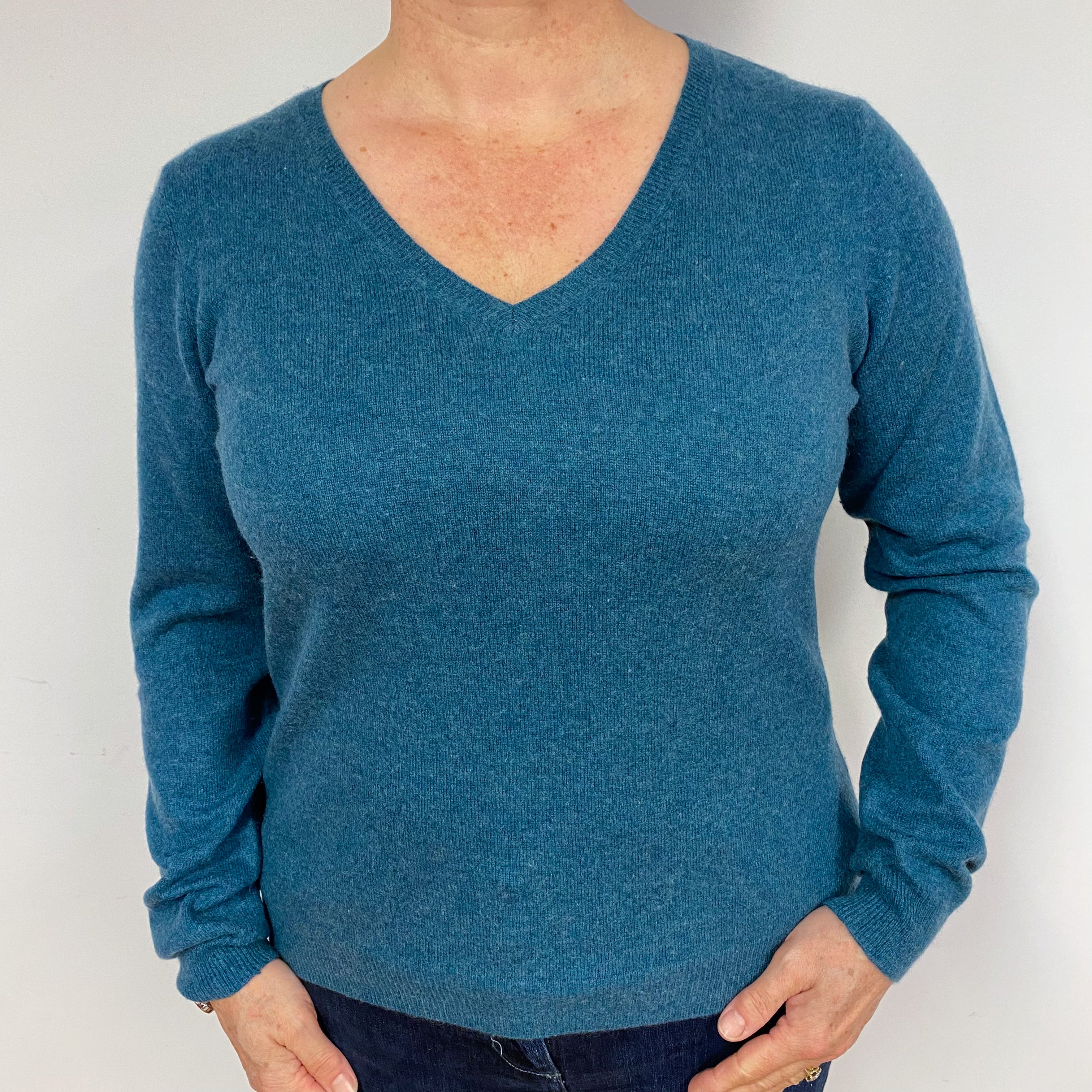 Spruce Green Cashmere V-Neck Jumper Large