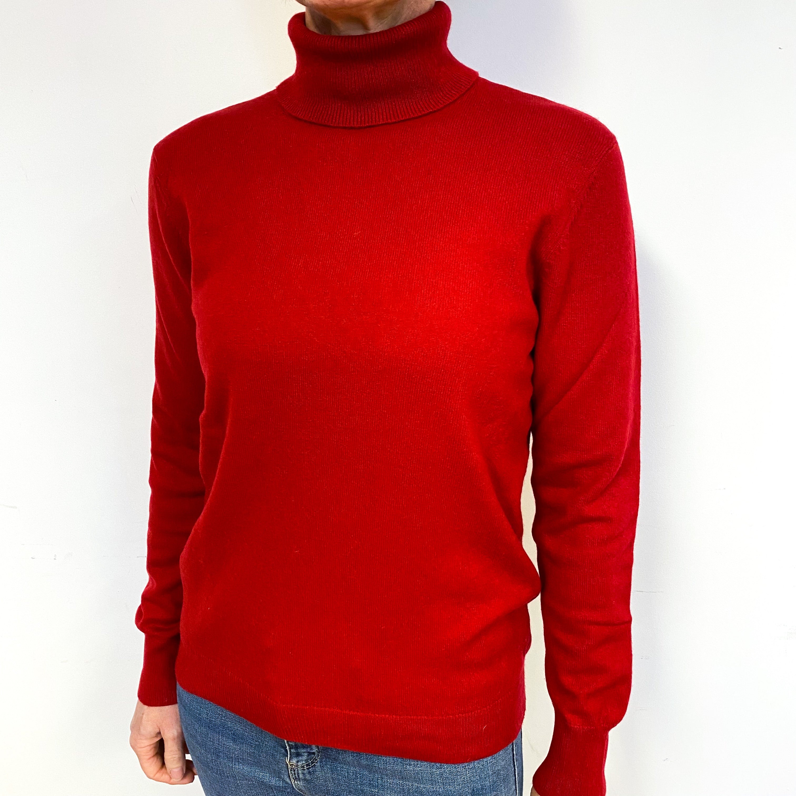 Post Box Red Cashmere Polo Neck Jumper Medium