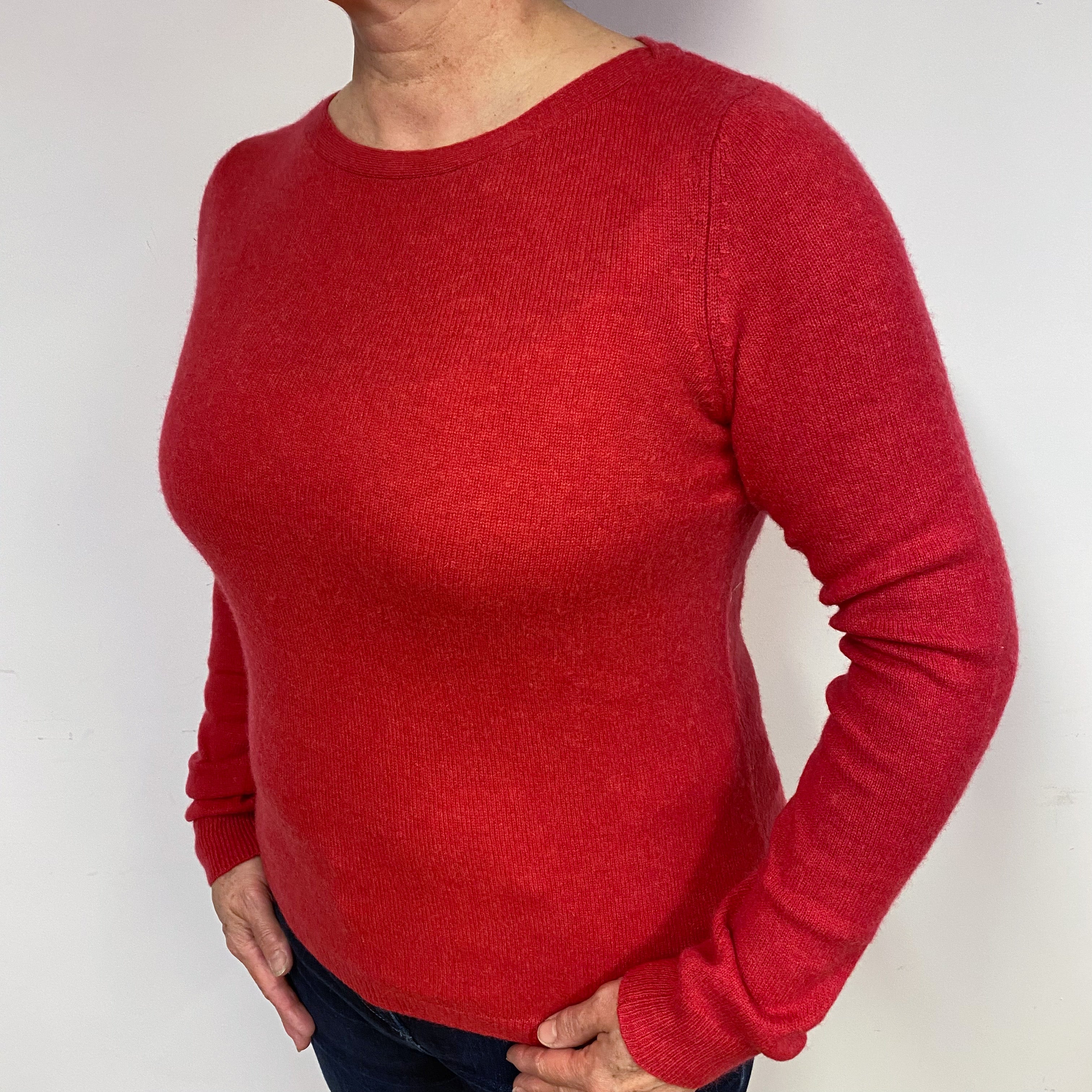 Deep Raspberry Pink Cashmere Boat Neck Jumper Large