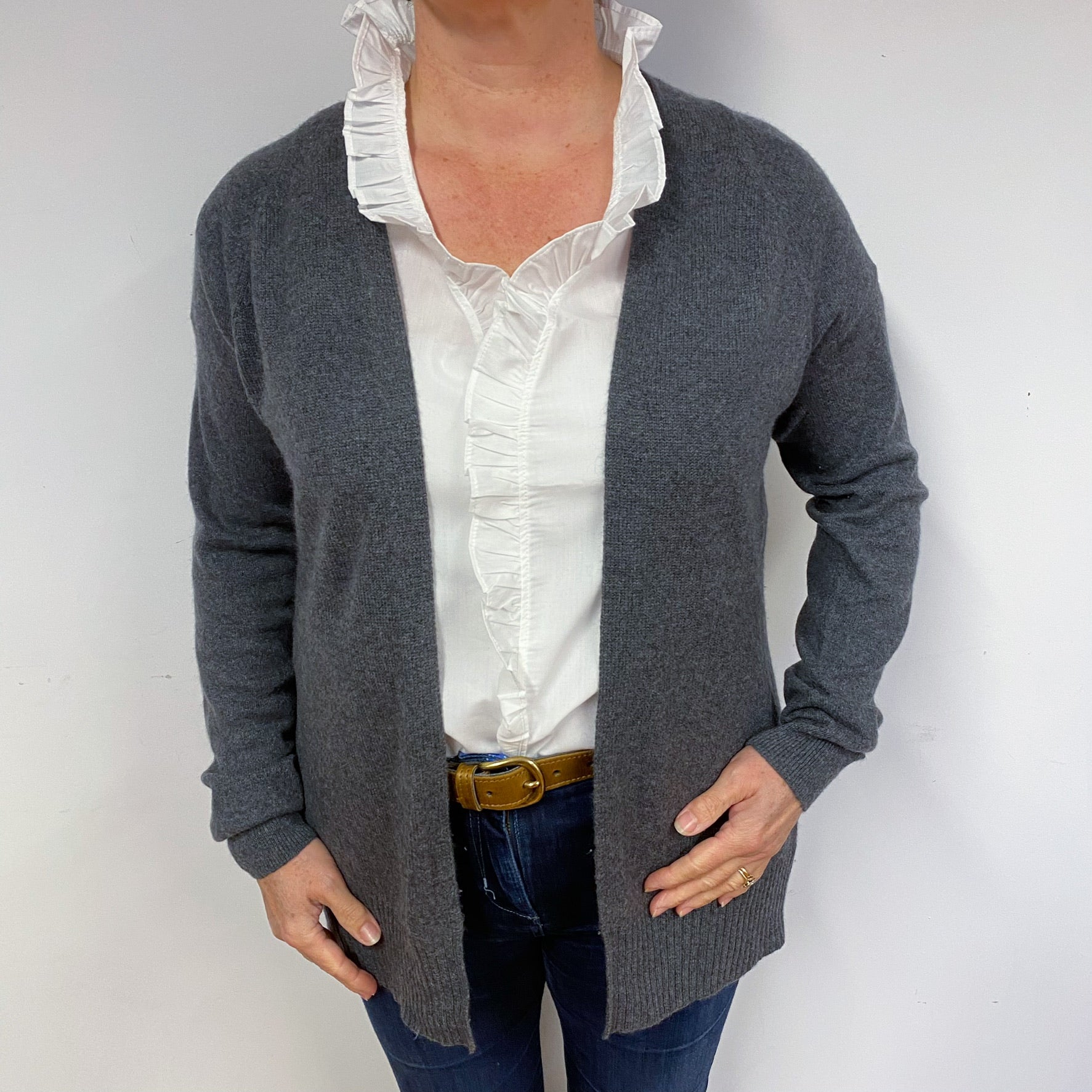 Slate Grey Edge to Edge Cashmere Cardigan Large