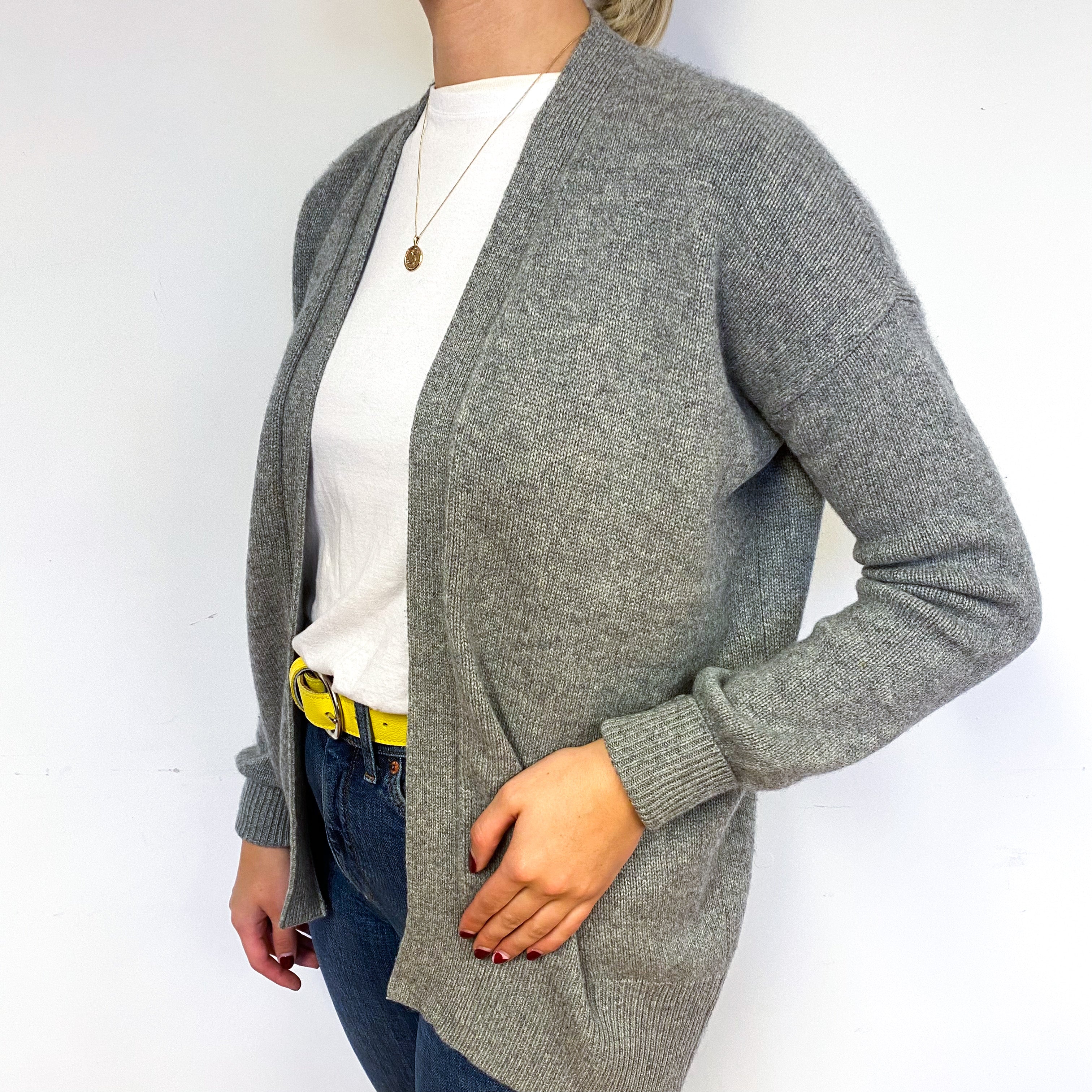Theory Ash Grey Cashmere Edge to Edge Cardigan Small