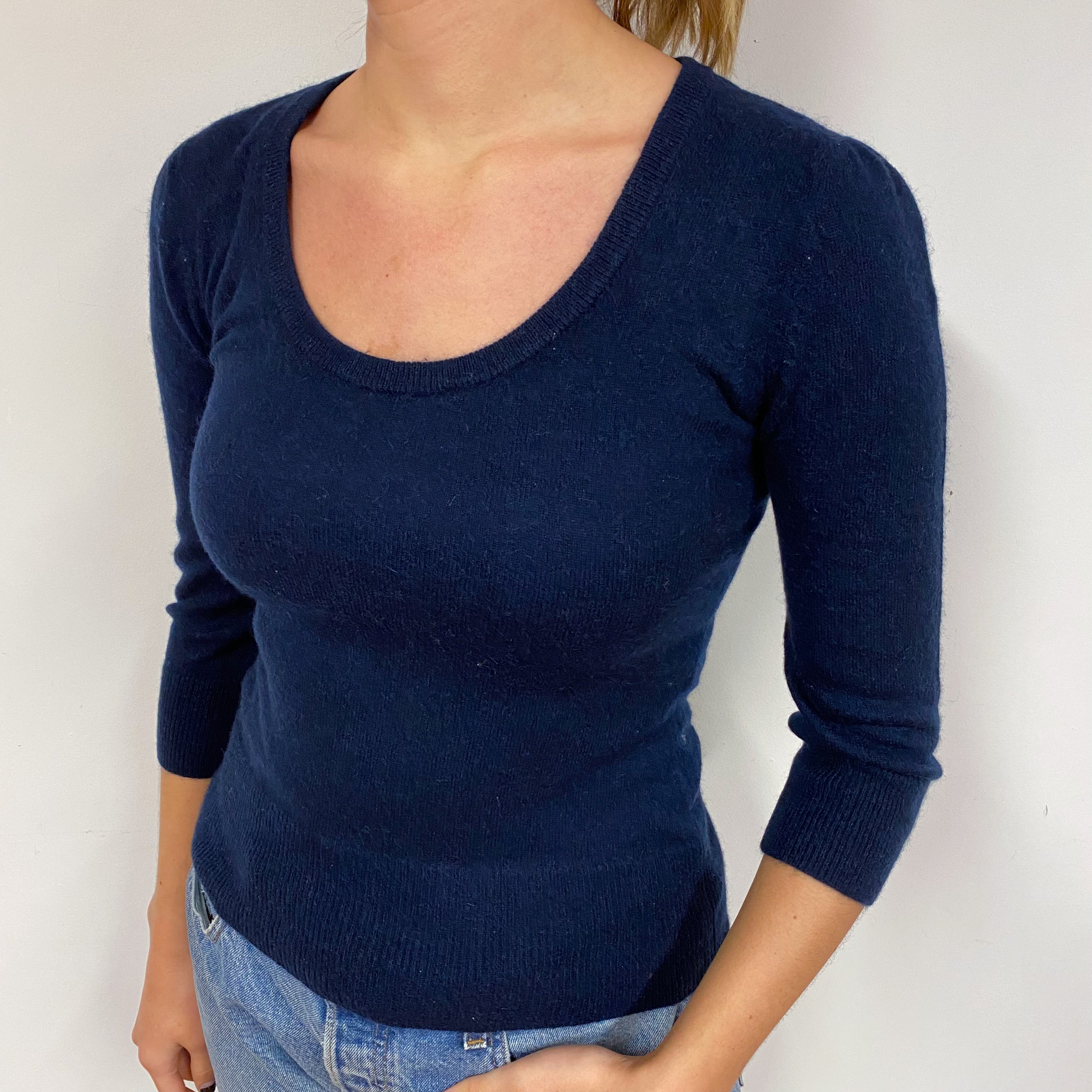 Navy Blue Cashmere Scoop Neck Jumper Small