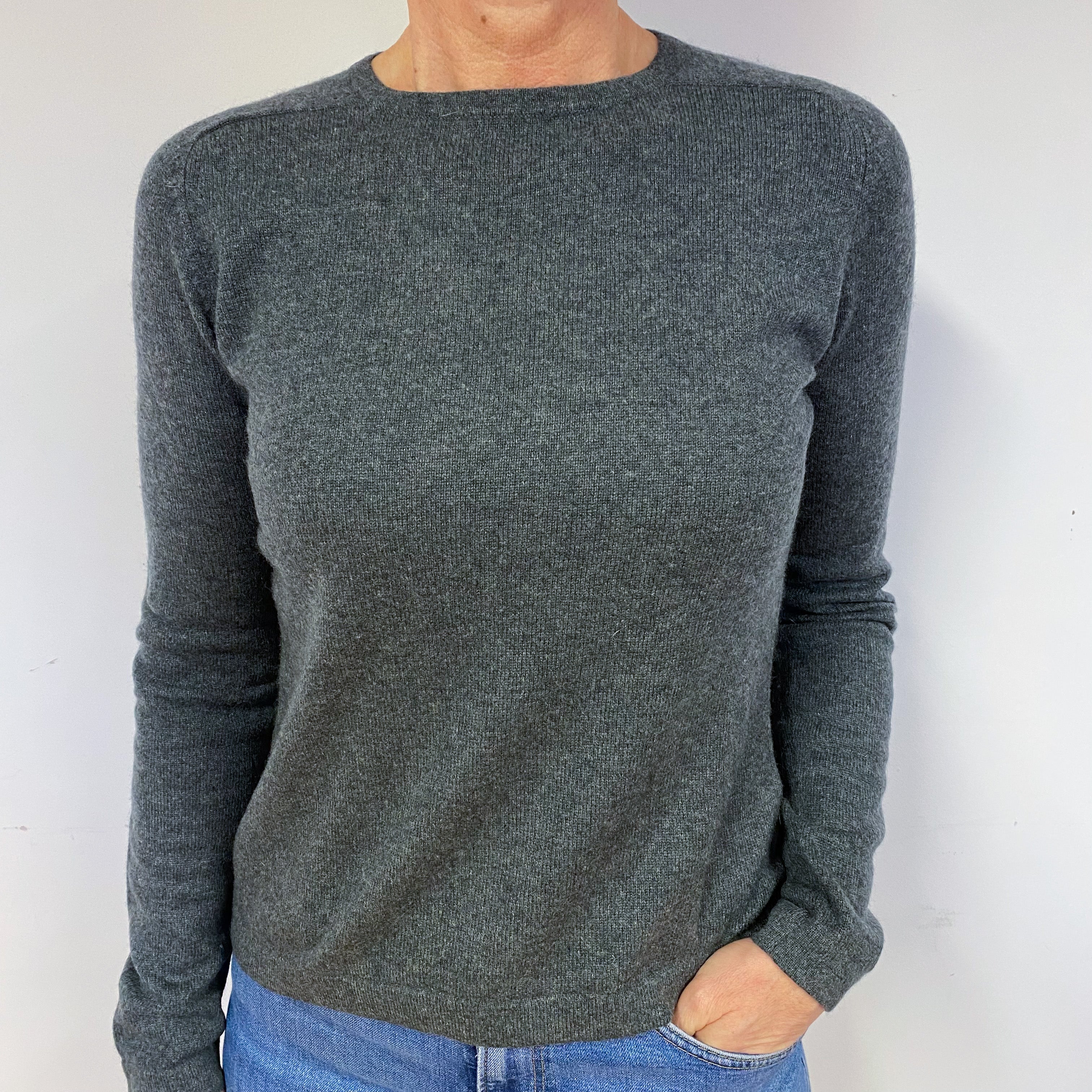 Slate Grey Cashmere Crew Neck Jumper Medium