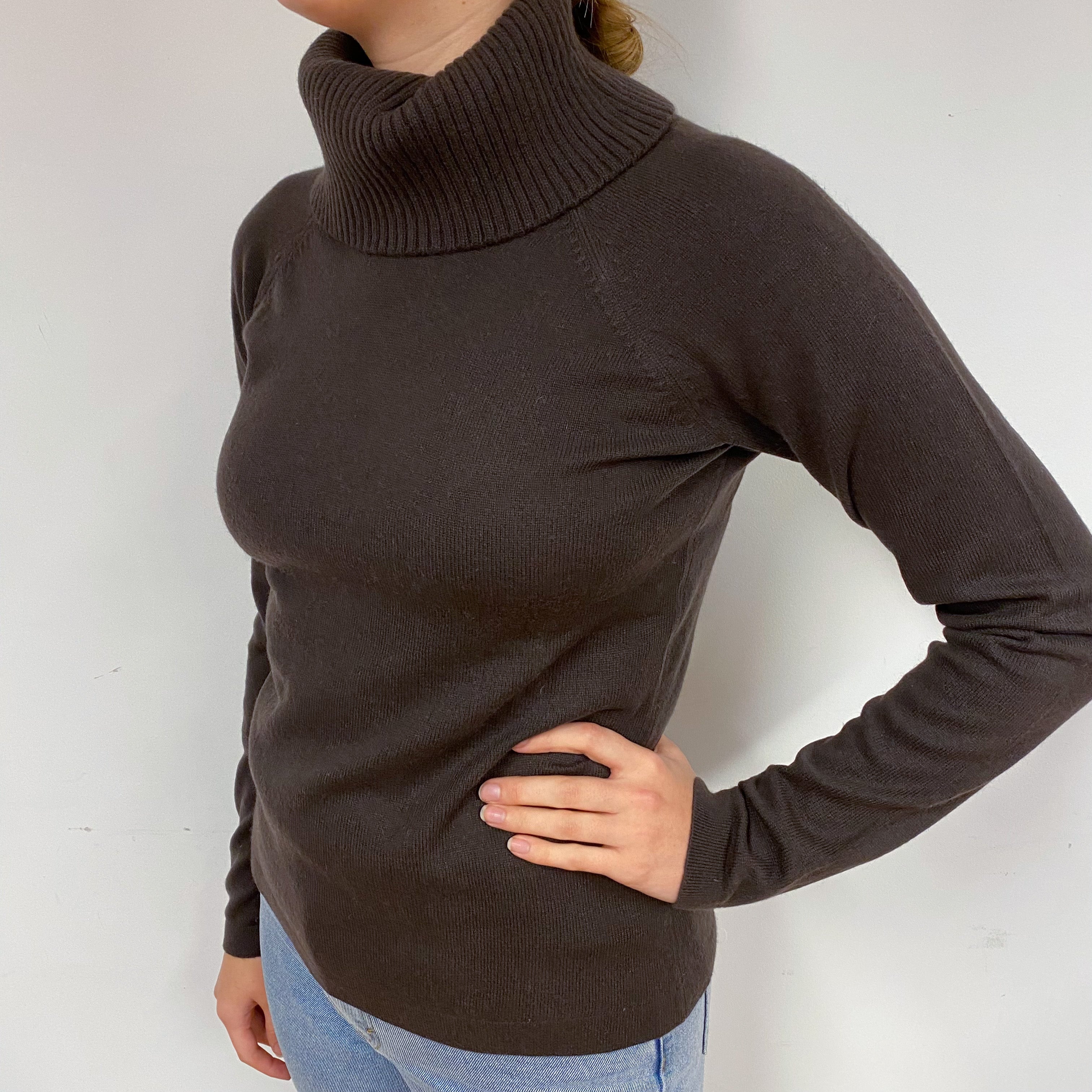 Peppercorn Brown Cashmere Polo Neck Jumper Small