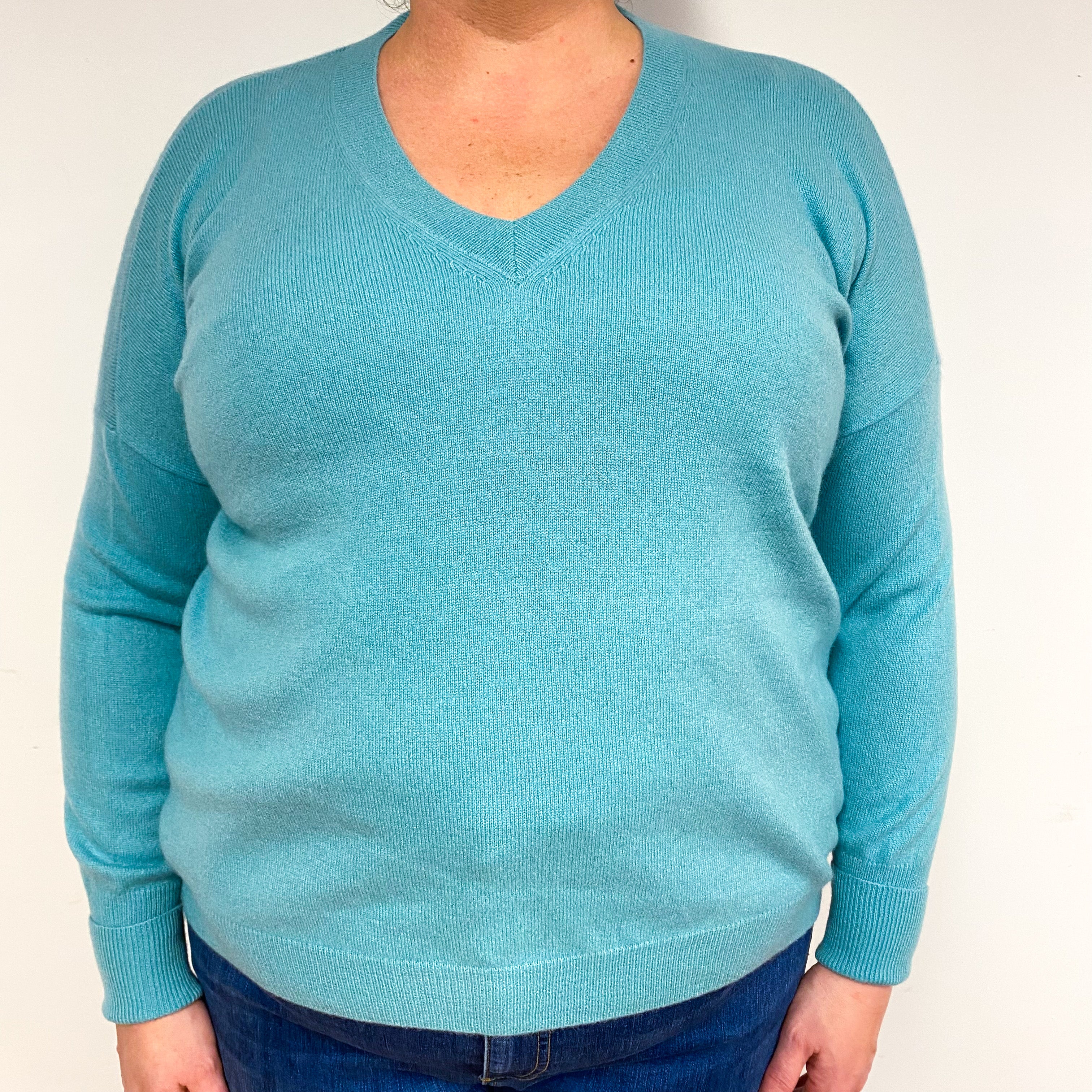 Seafoam Green Cashmere V-Neck Jumper Extra Large