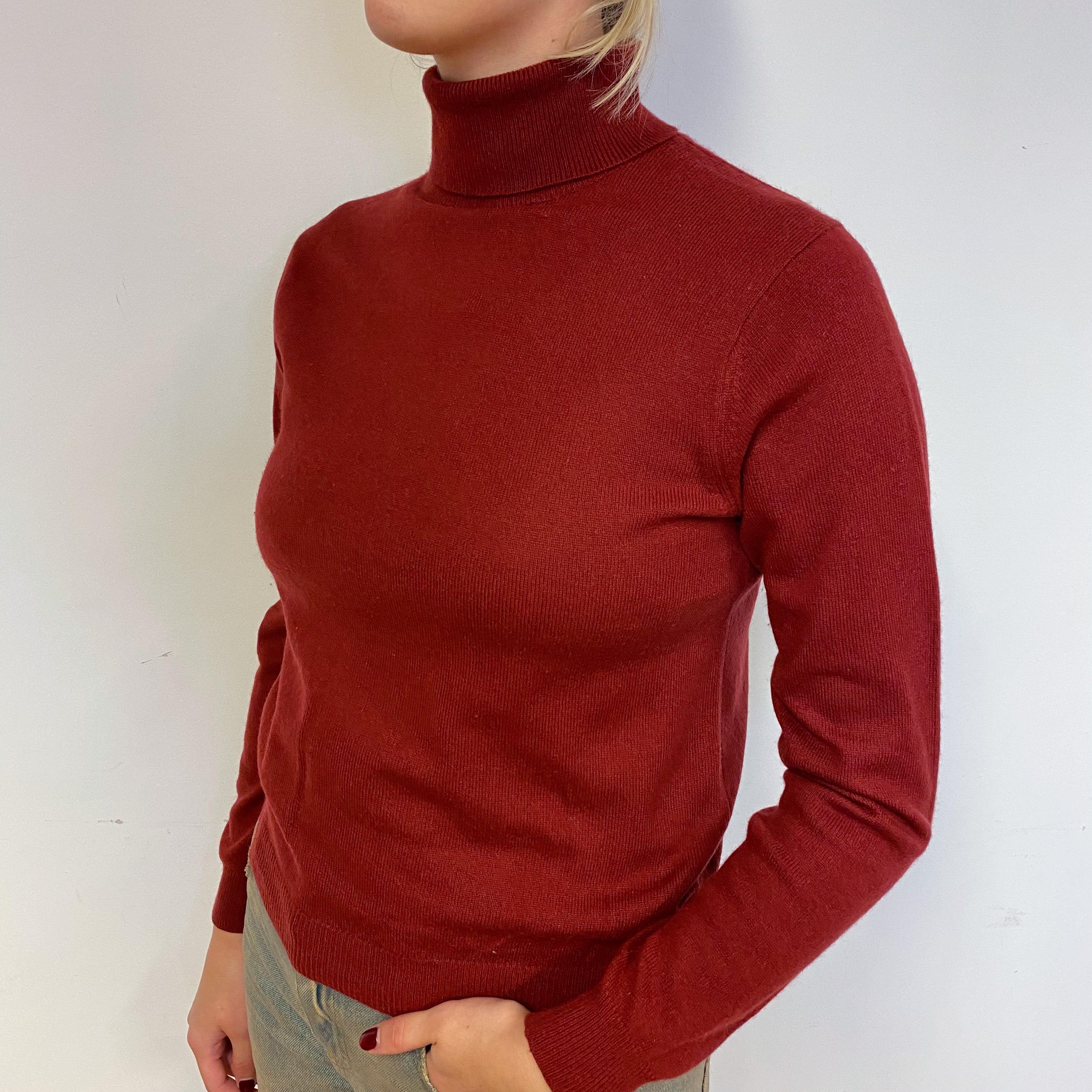 Burgundy Red Cashmere Polo Neck Jumper Small