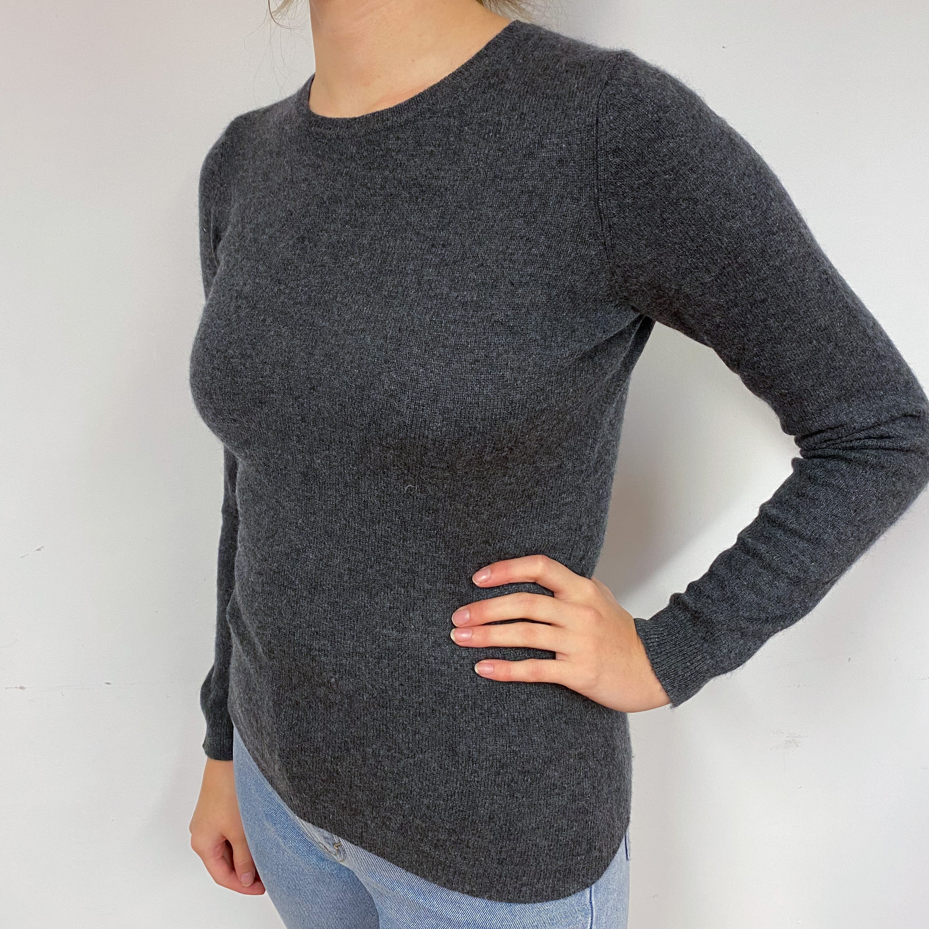 Slate Grey Cashmere Crew Neck Jumper Small