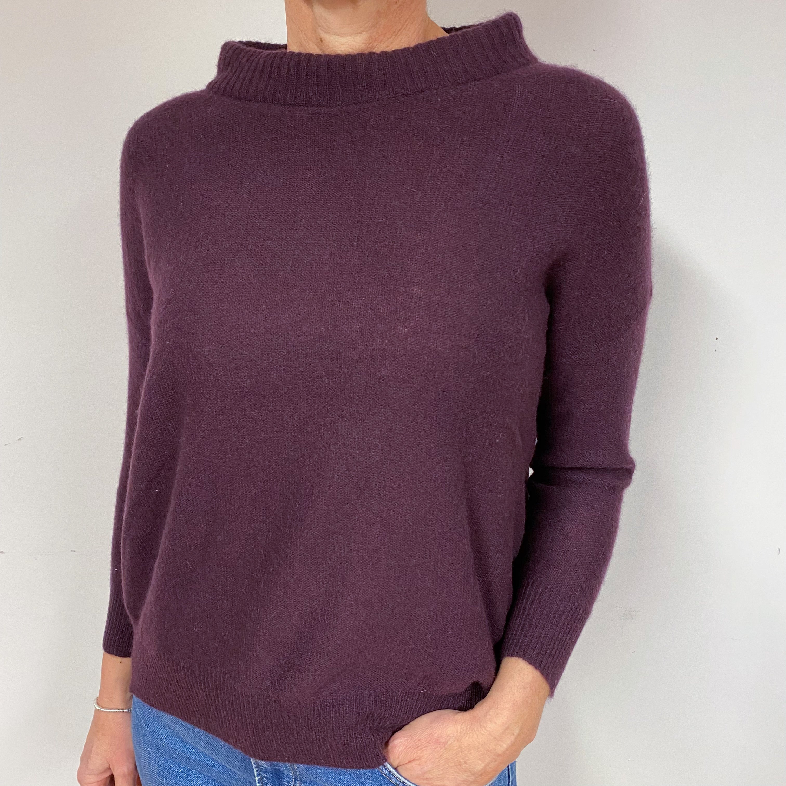 Blueberry Purple Cashmere Boat Neck Jumper Medium
