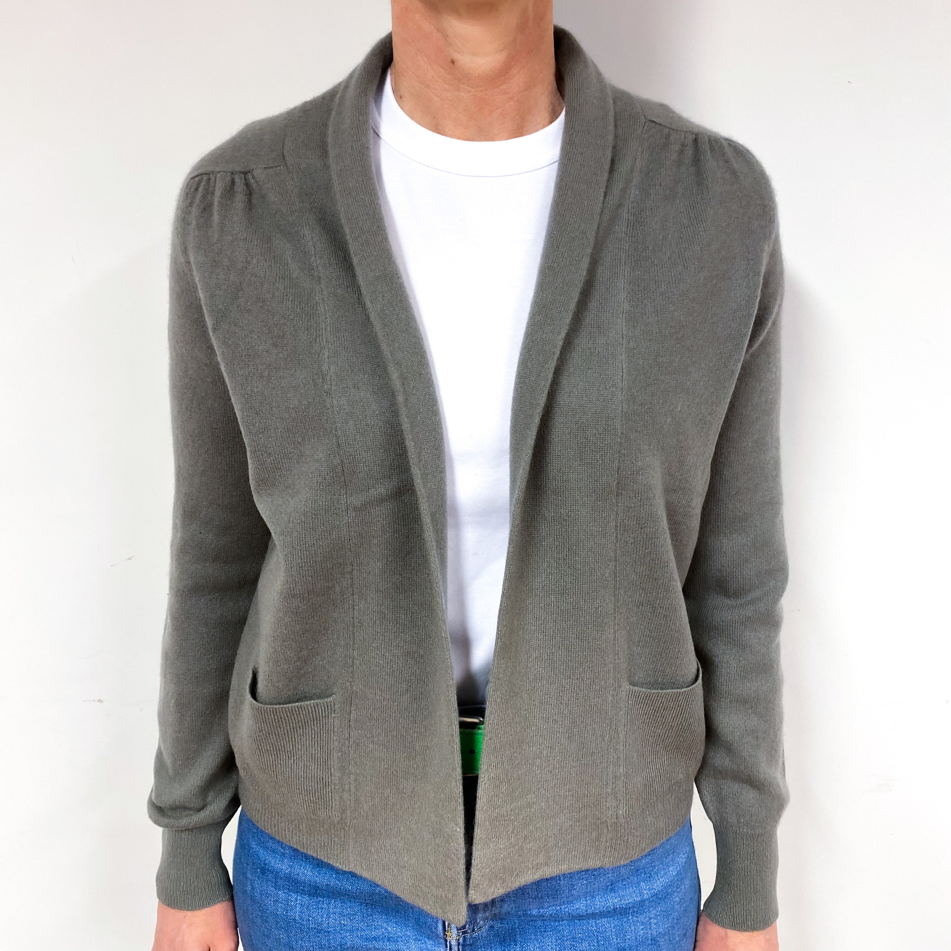 Khaki Grey Cashmere Edge to Edge Cardigan Medium