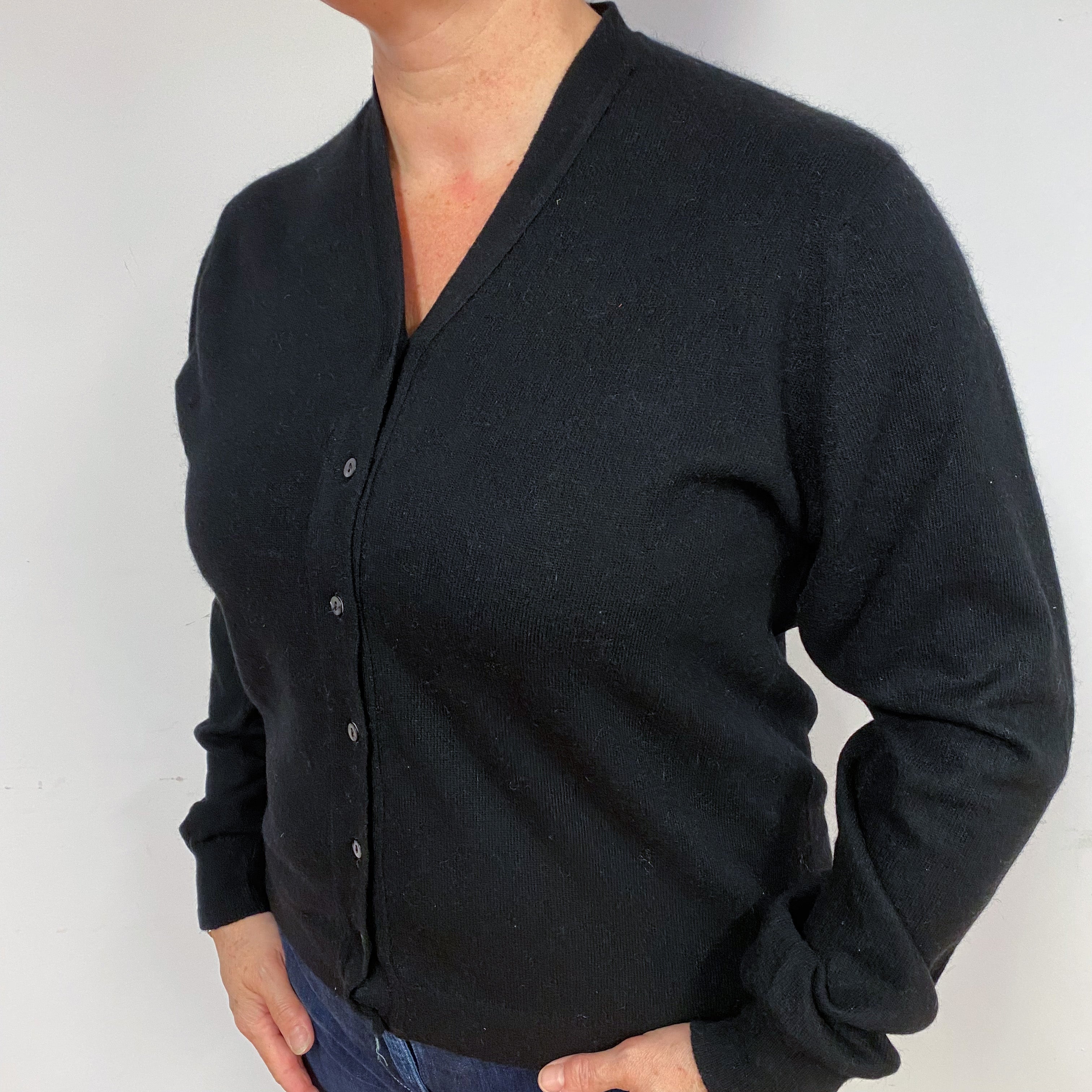 Black Cashmere V-Neck Cardigan Large