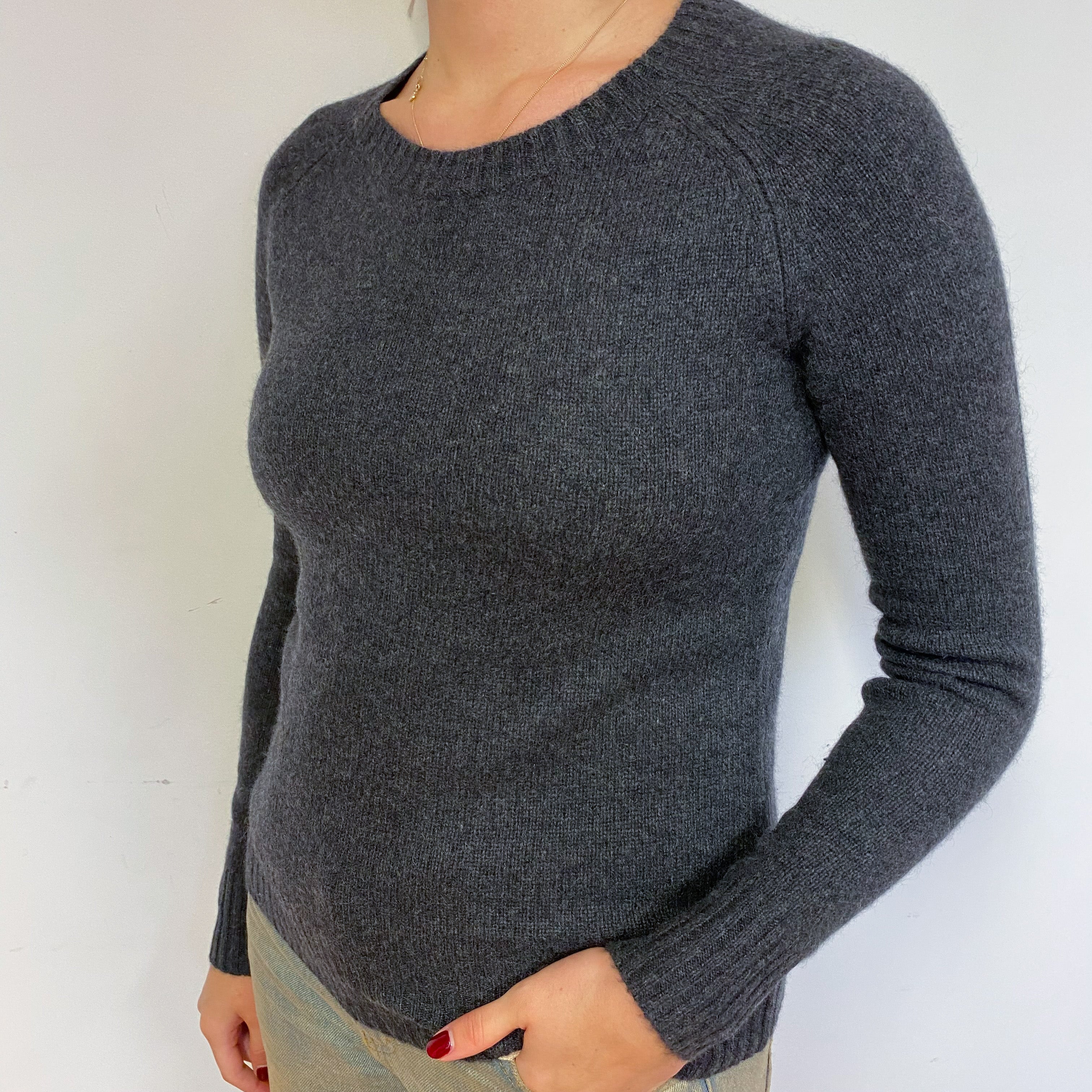 Charcoal Grey Cashmere Crew Neck Jumper Small