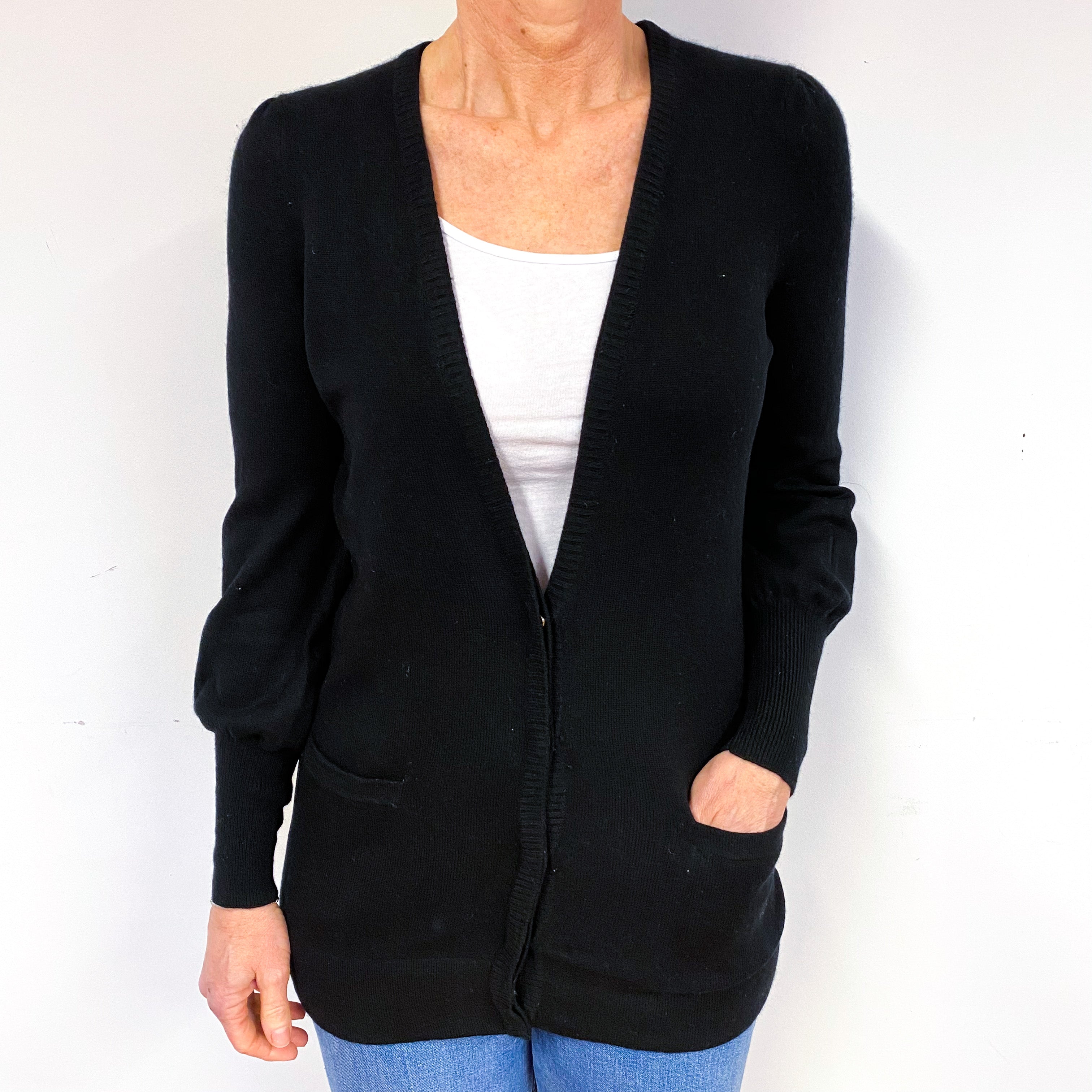 Black Longline Cashmere V-Neck Cardigan Medium