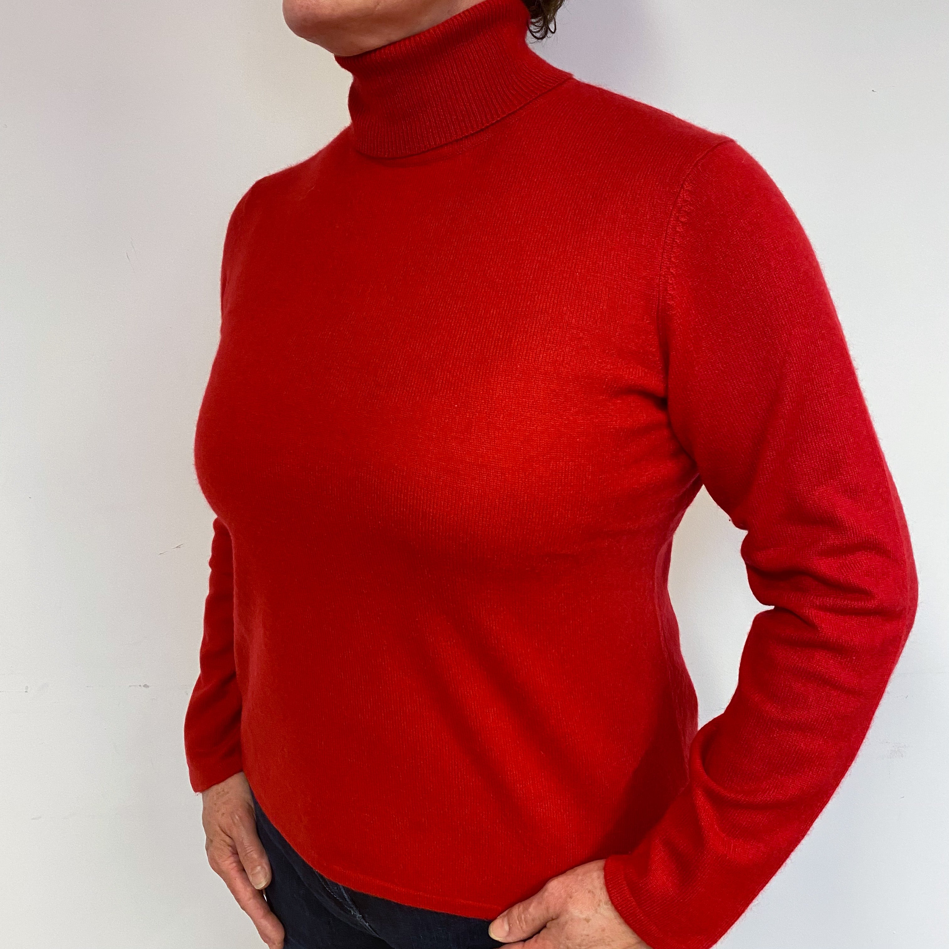 Scarlet Red Cashmere Polo Neck Jumper Large