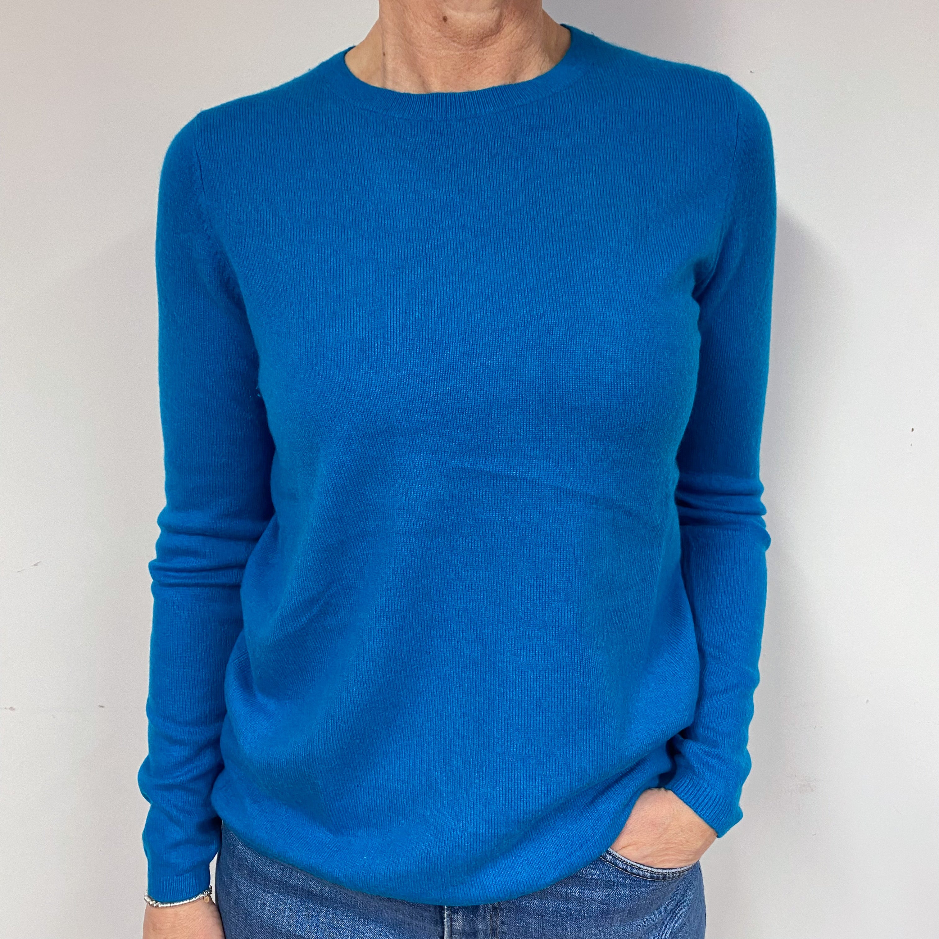Peacock Blue Cashmere Crew Neck Jumper Medium