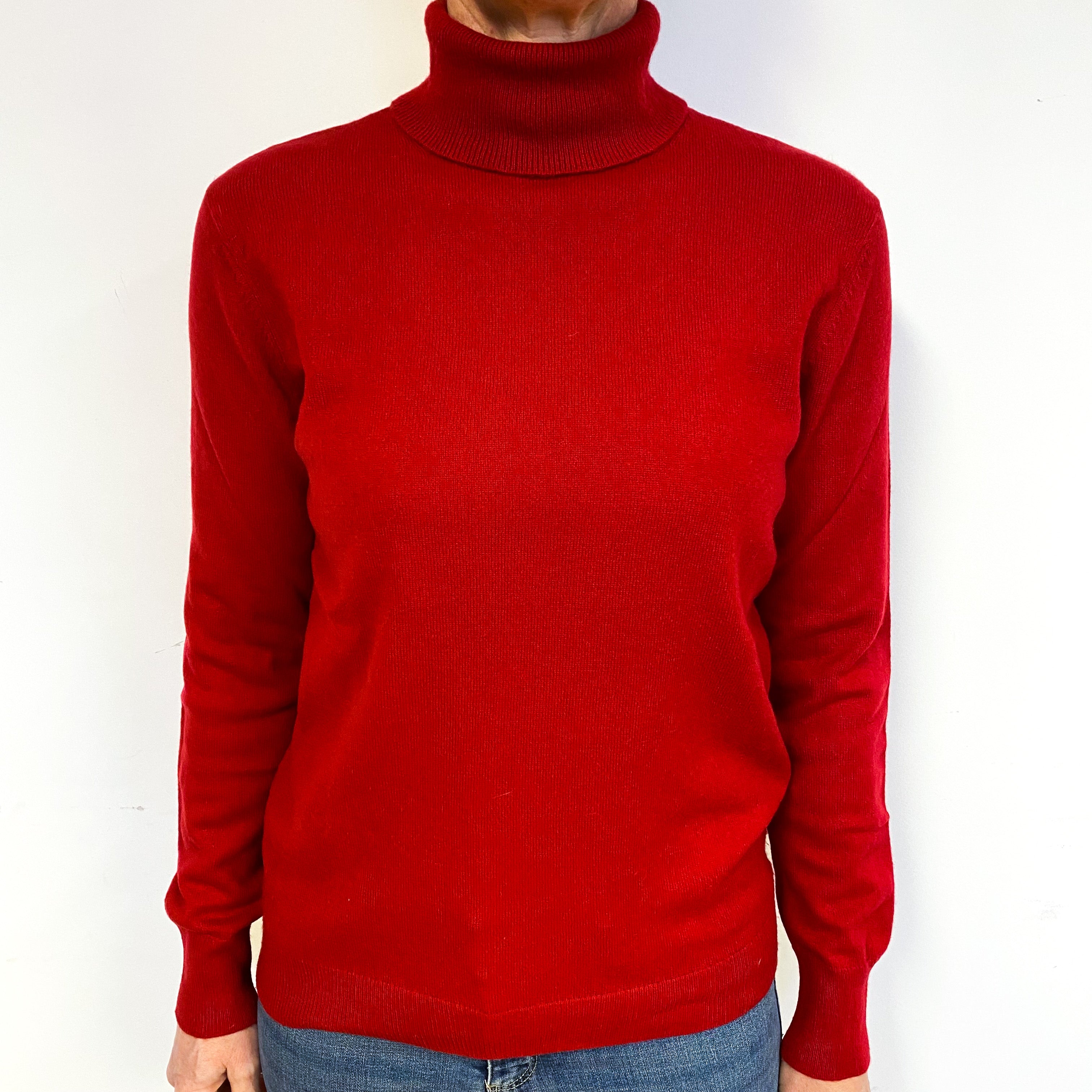 Post Box Red Cashmere Polo Neck Jumper Medium