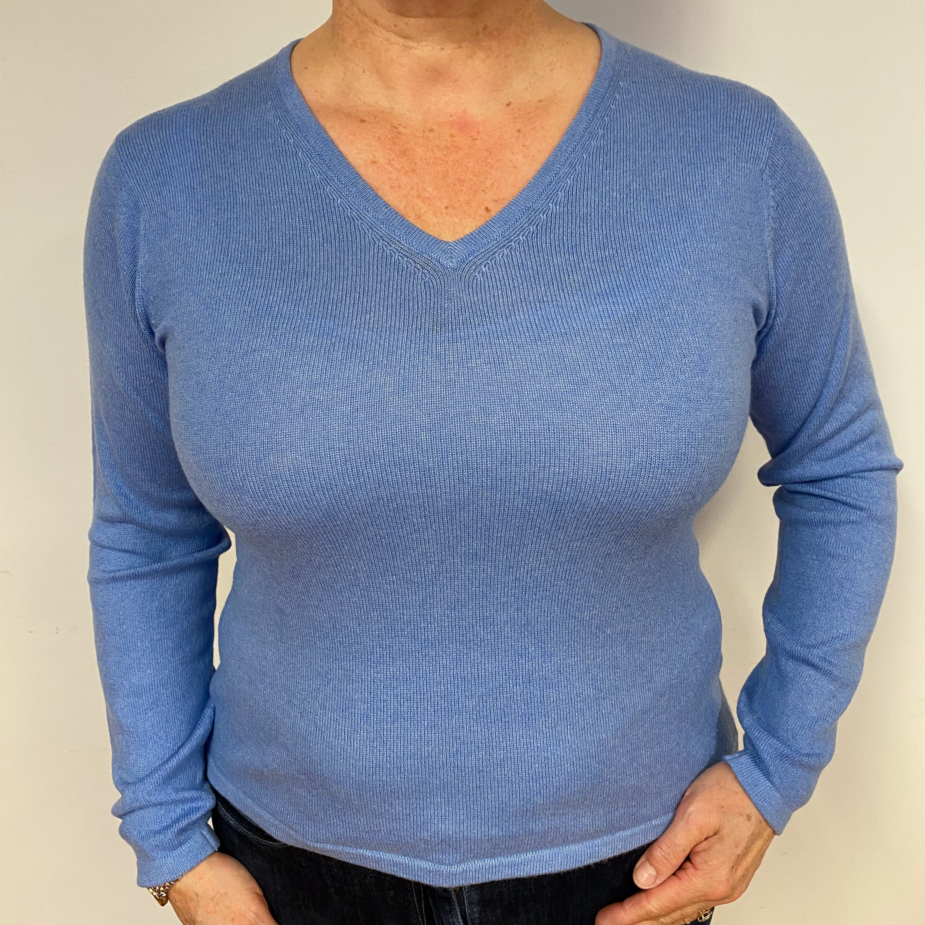 Sky Blue Cashmere V-Neck Jumper Large