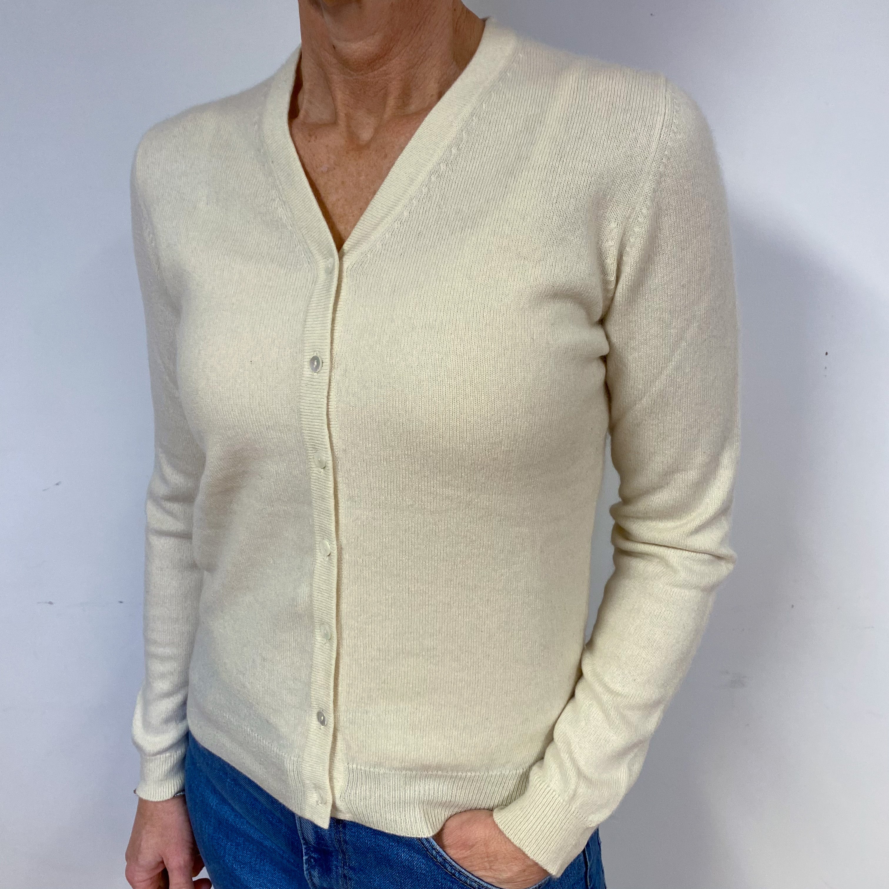 Cream Cashmere V-Neck Cardigan Medium
