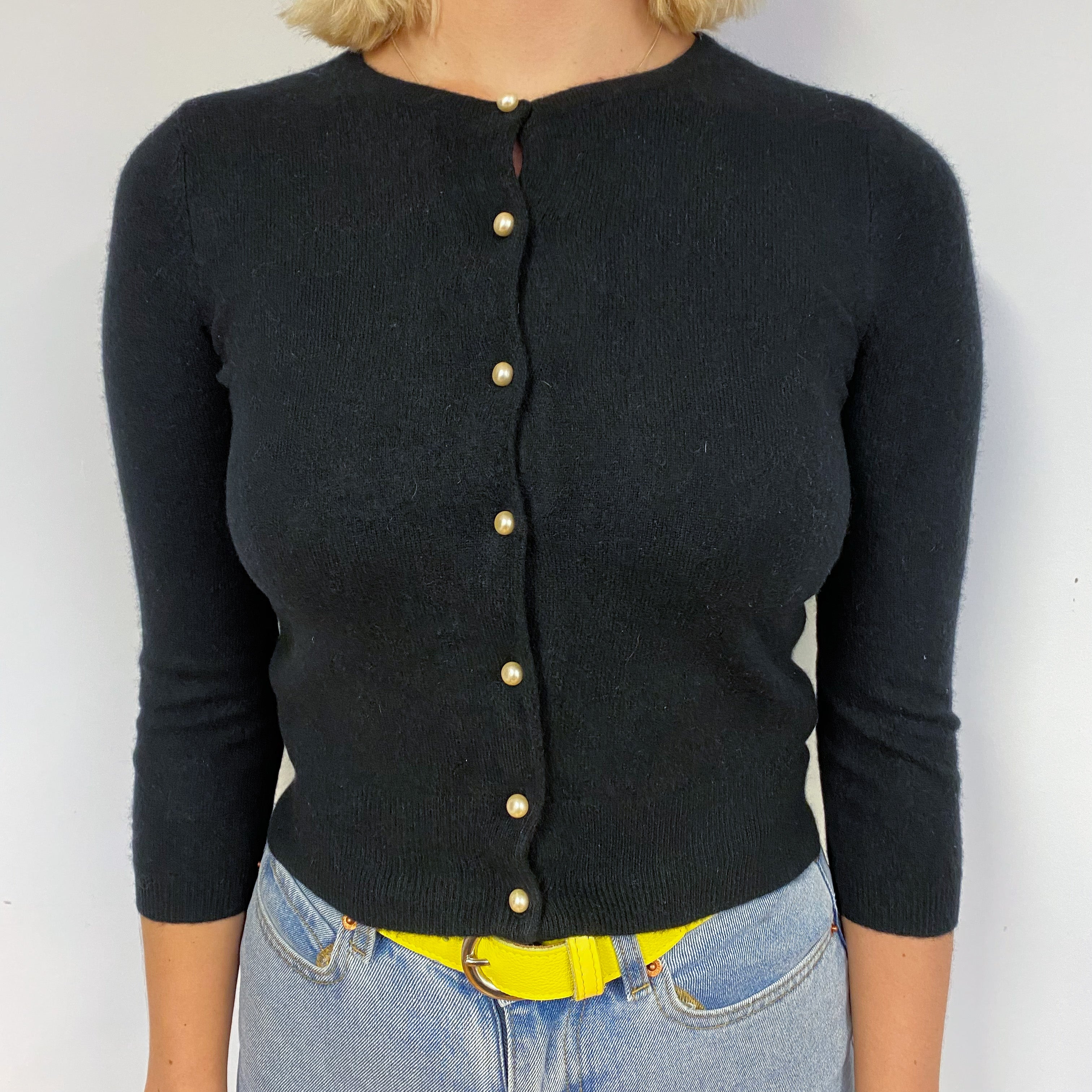 Black 3/4 Sleeve Cashmere Cropped Cardigan Small