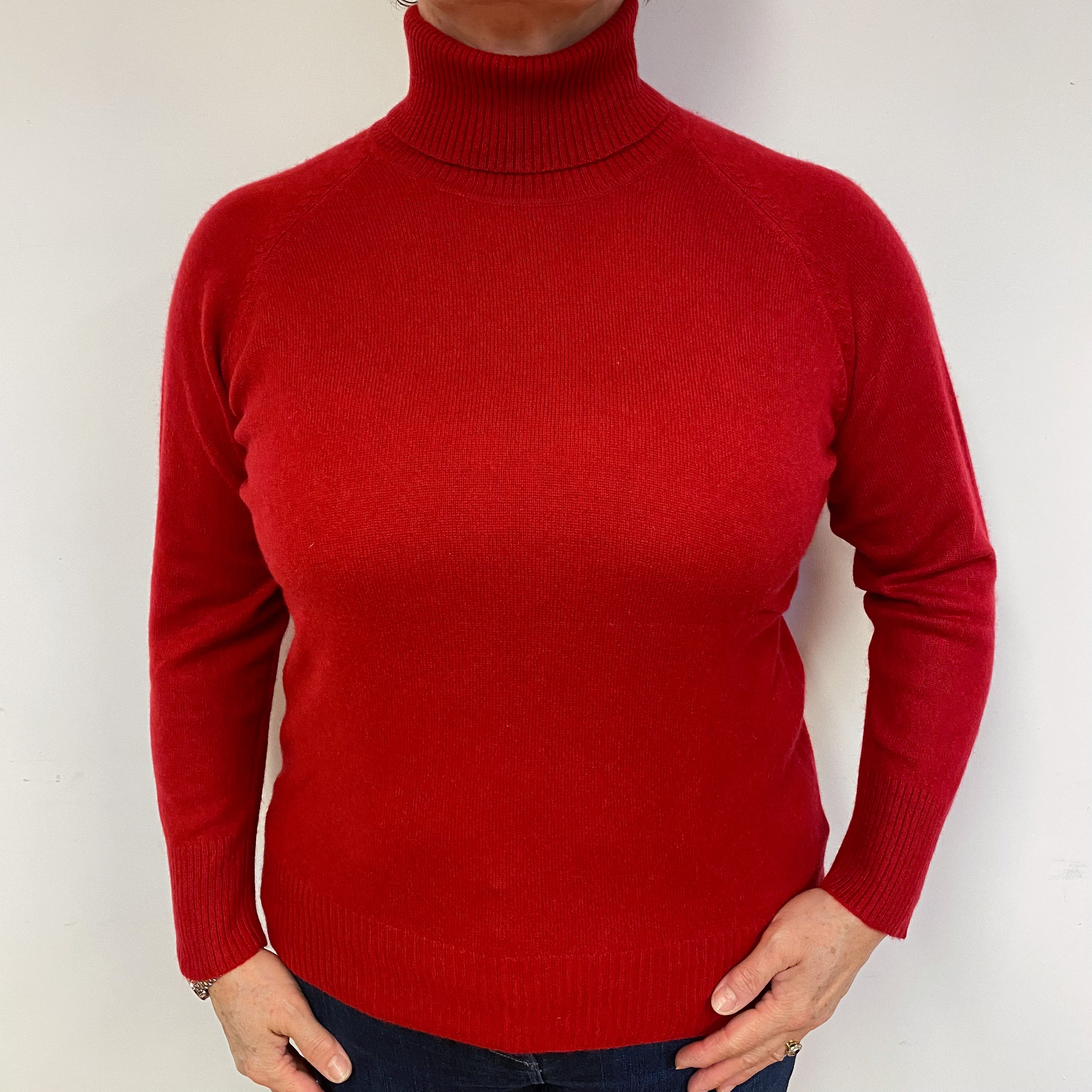 Crimson Red Cashmere Polo Neck Jumper Large