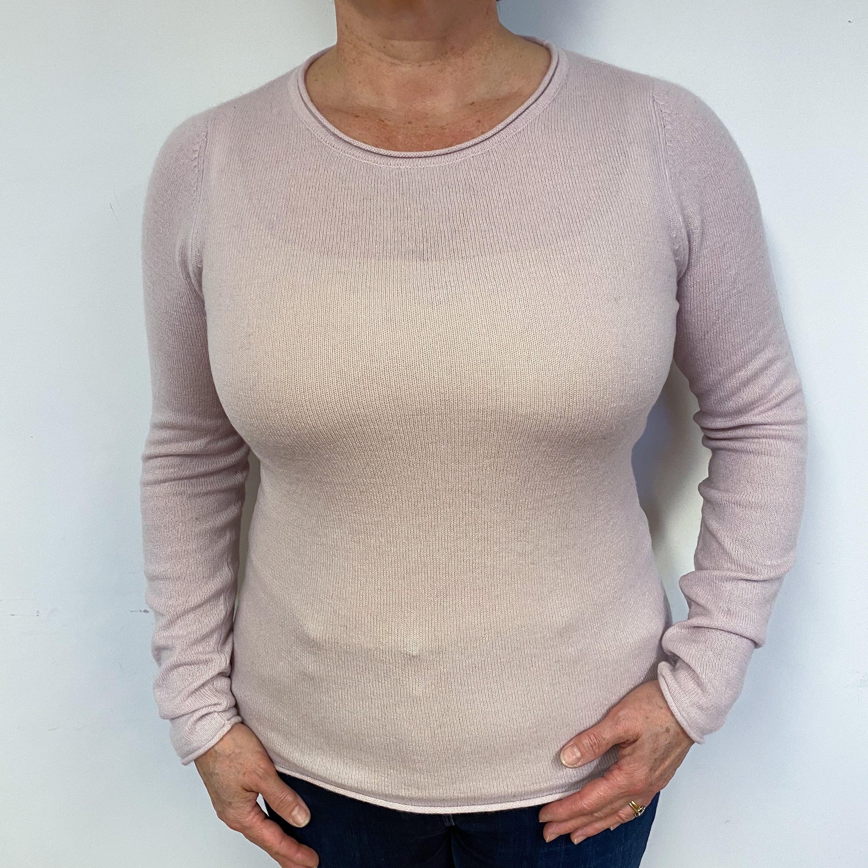 Pale Pink Cashmere Crew Neck Jumper Large