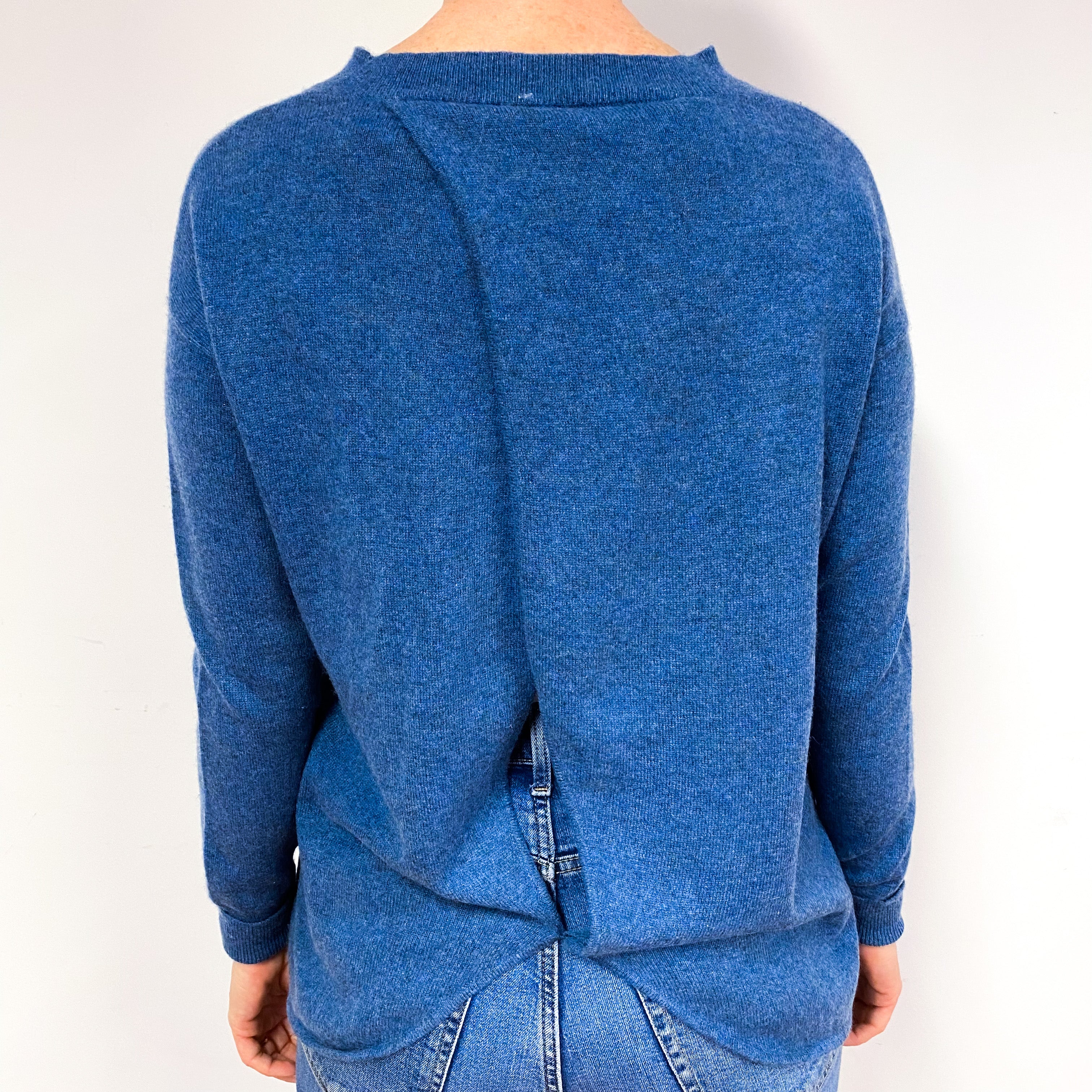 Poetry Blue Open Back Cashmere Crew Neck Jumper Medium
