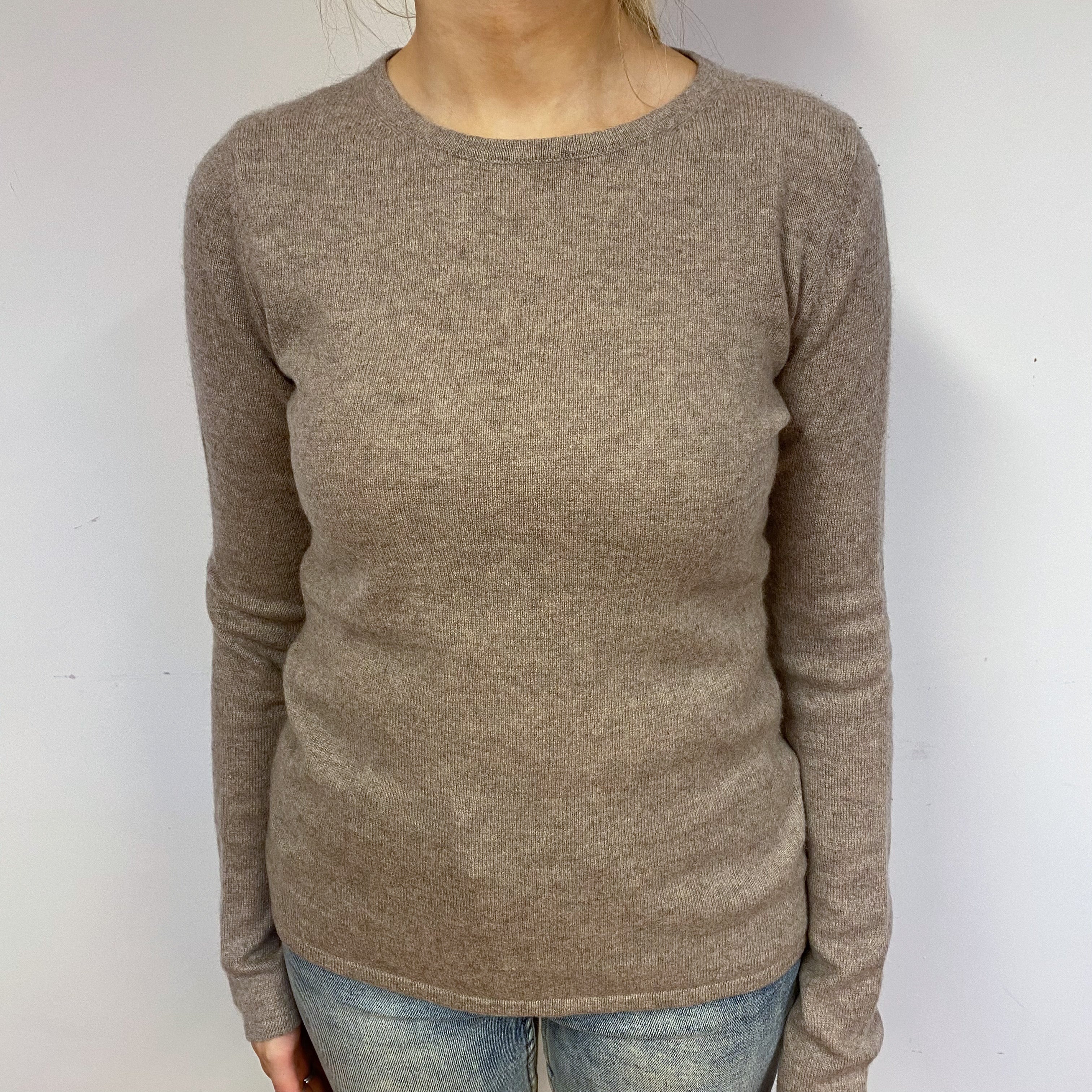 Taupe Brown Cashmere Crew Neck Jumper Small