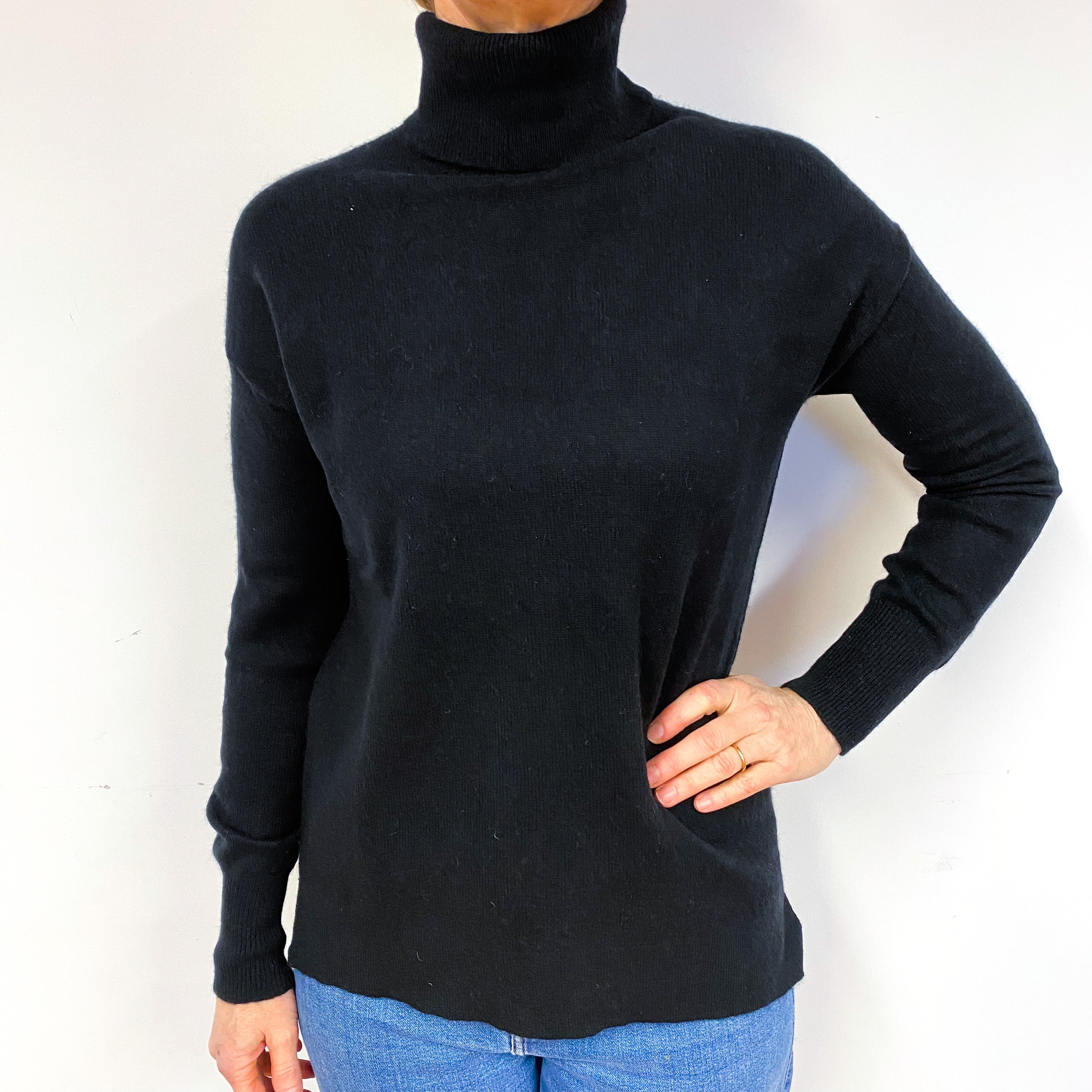 Black Cashmere Polo Neck Jumper Medium