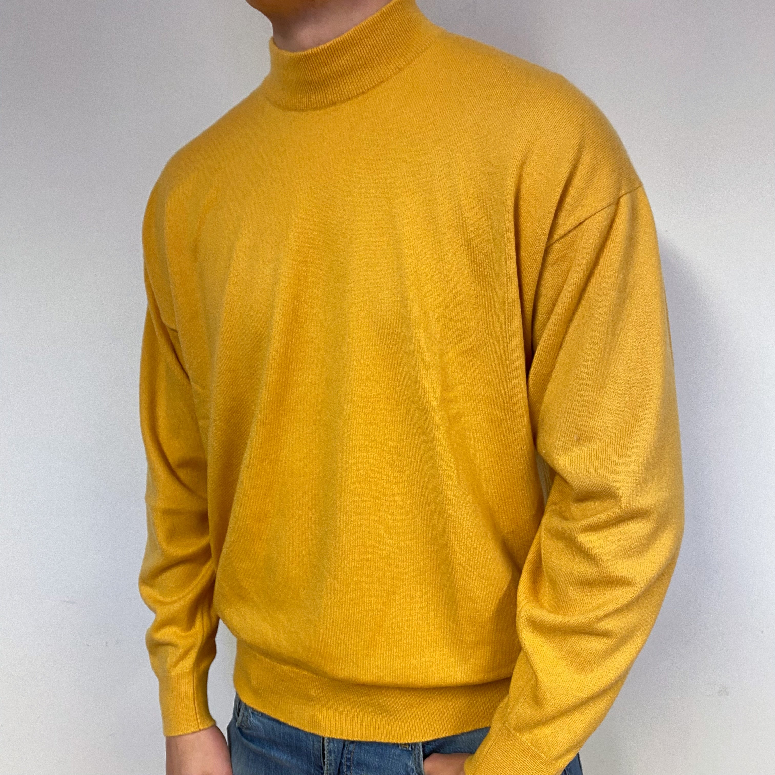 Men's Marigold Yellow Cashmere Turtle Neck Jumper XXLarge